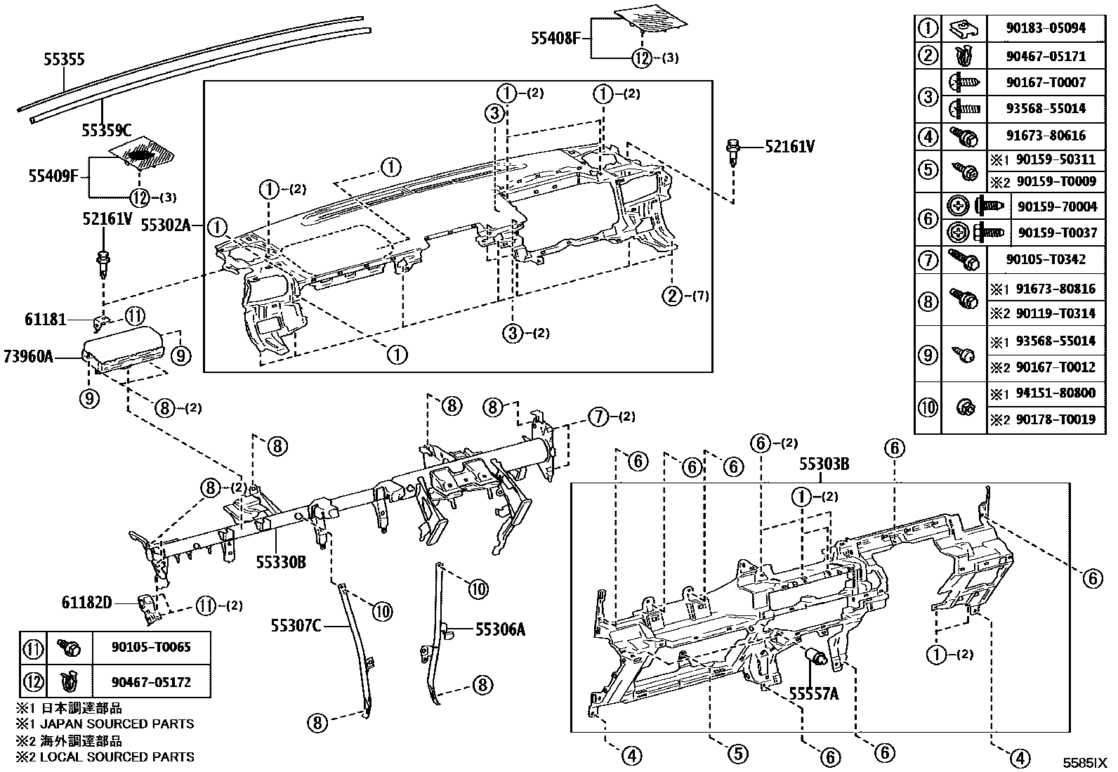 Toyota HILUX 仪表板和手套箱 EPC diagram — 5585IX