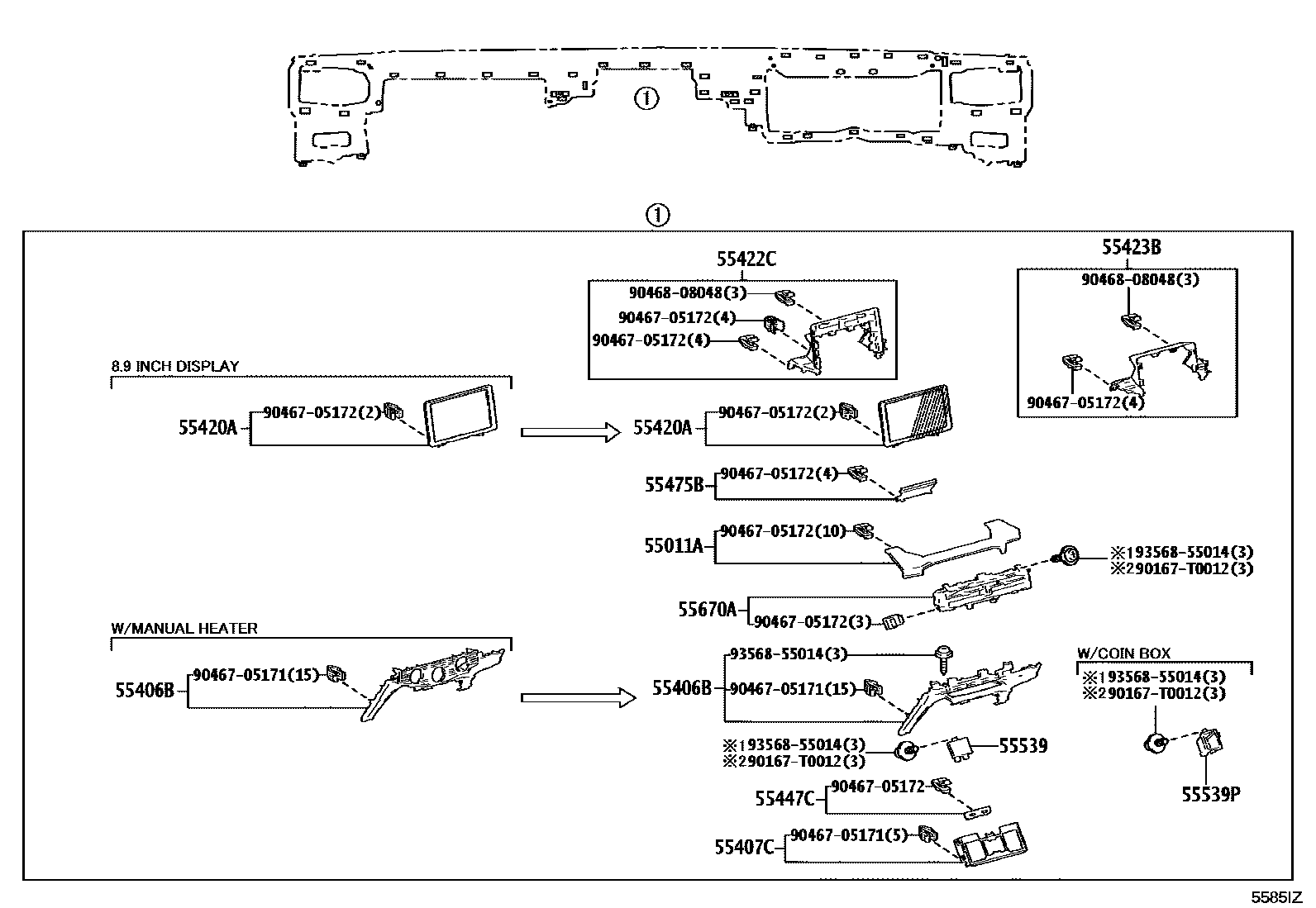 Toyota HILUX 仪表板和手套箱 EPC diagram — 5585IZ
