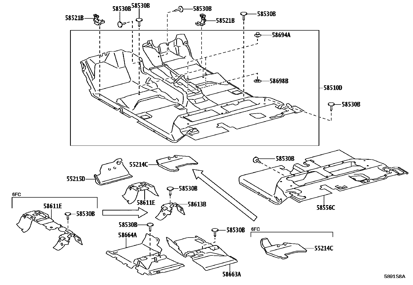 Toyota HILUX 地板垫和消声垫 EPC diagram — 5891S8A