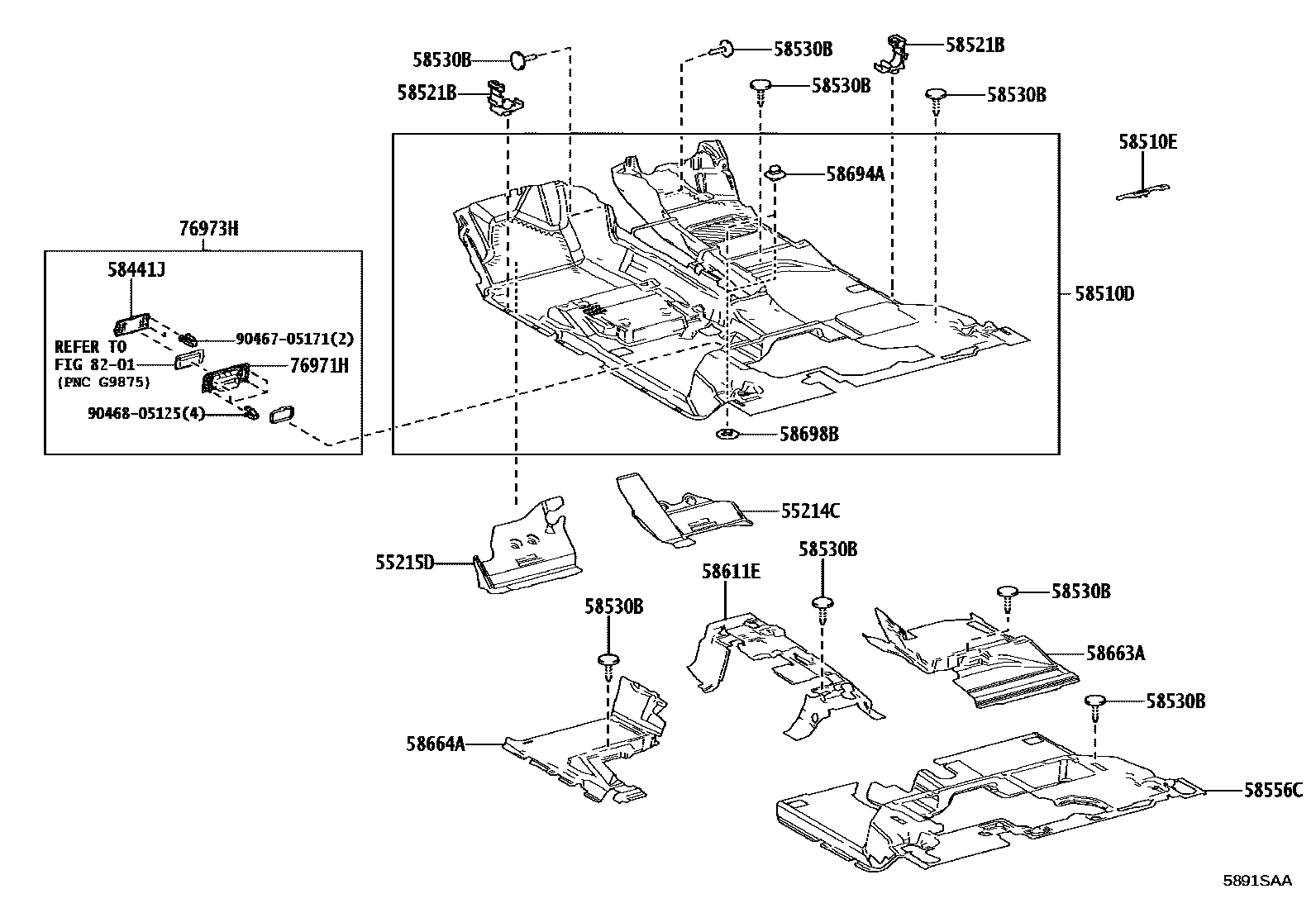 Toyota HILUX 地板垫和消声垫 EPC diagram — 5891SAA