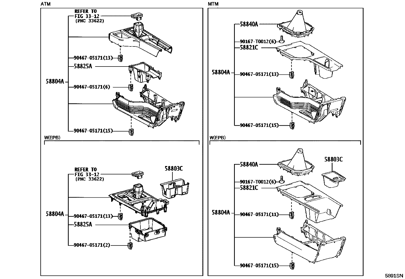 Toyota HILUX 中央扶手箱和支架 EPC diagram — 5891SN