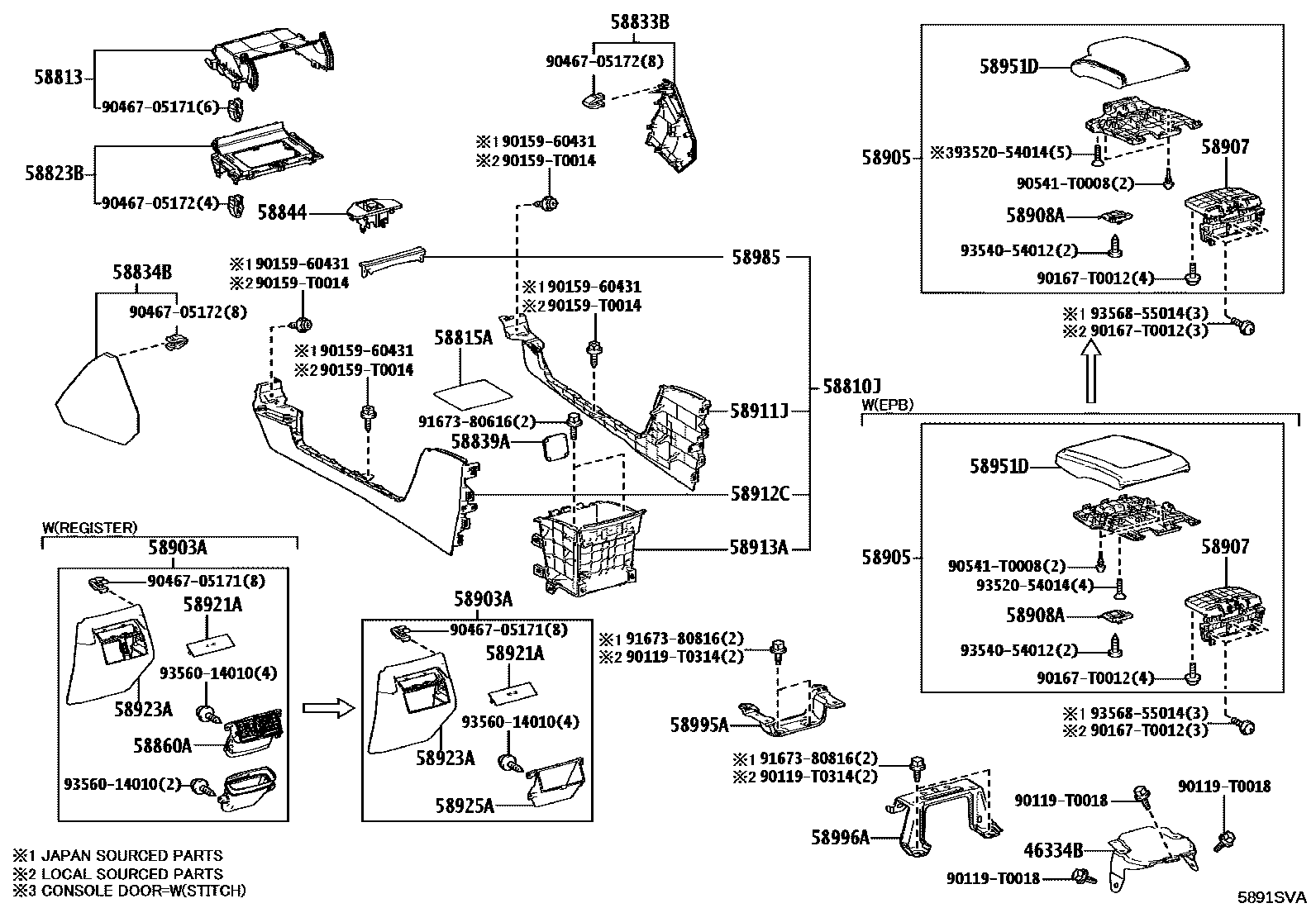 Toyota HILUX 中央扶手箱和支架 EPC diagram — 5891SVA