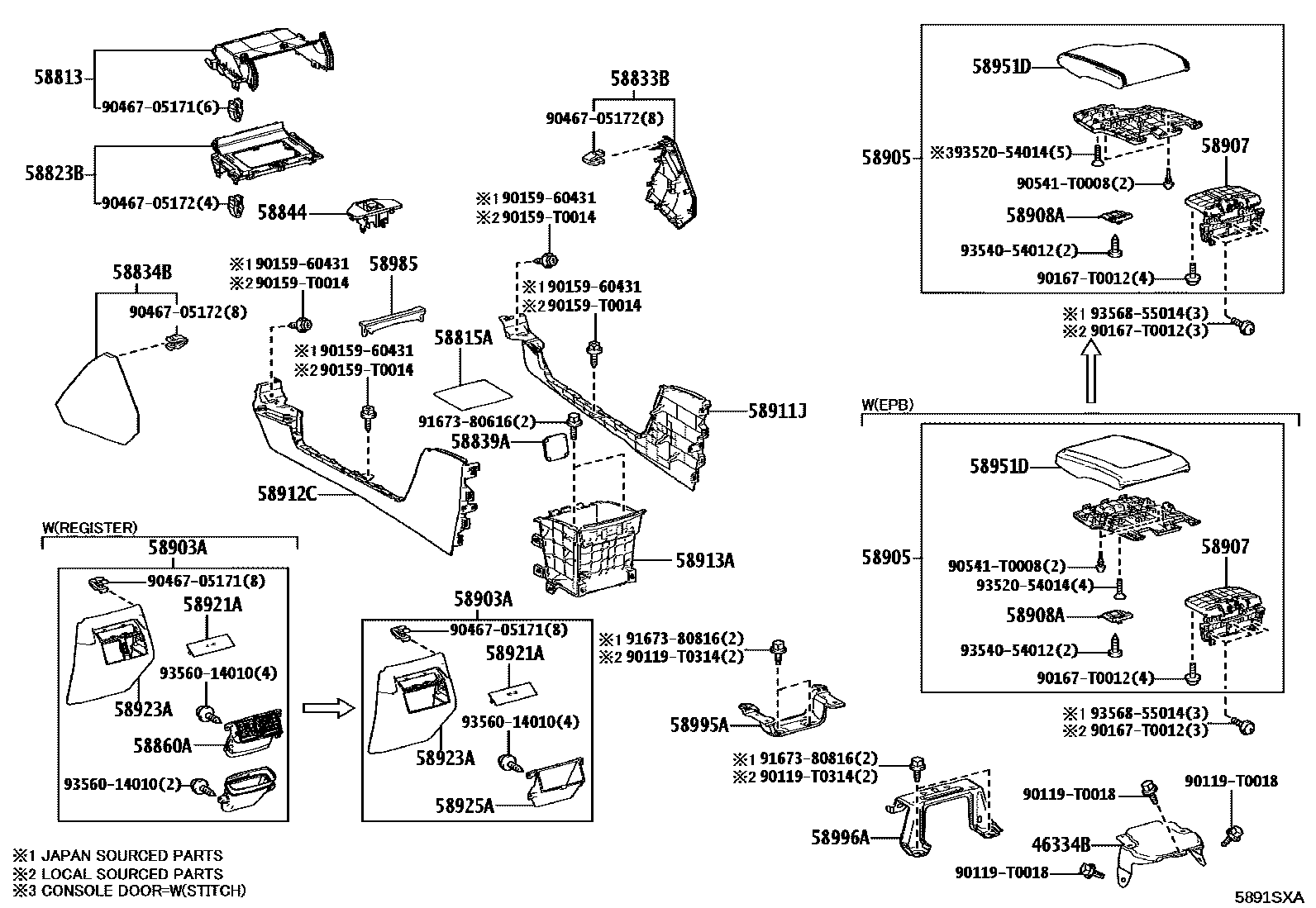 Toyota HILUX 中央扶手箱和支架 EPC diagram — 5891SXA