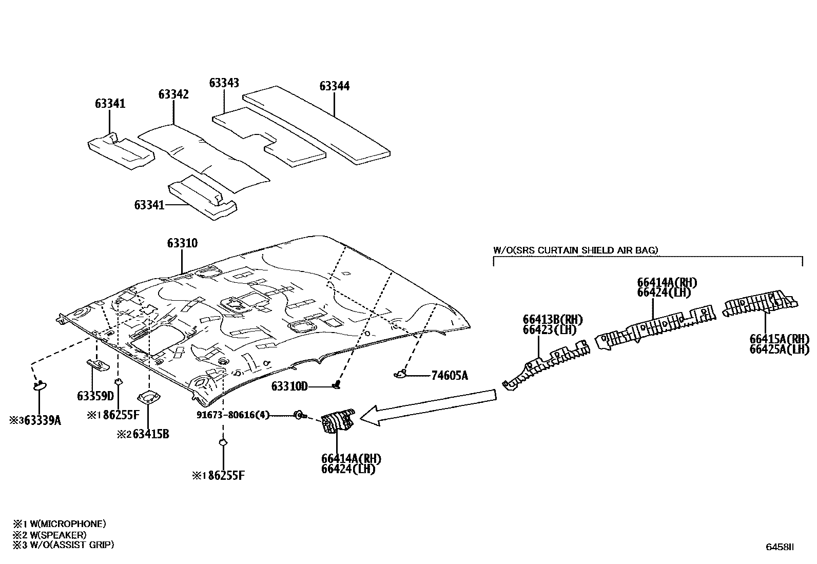 Toyota HILUX 车顶内衬和消声垫 EPC diagram — 6458II