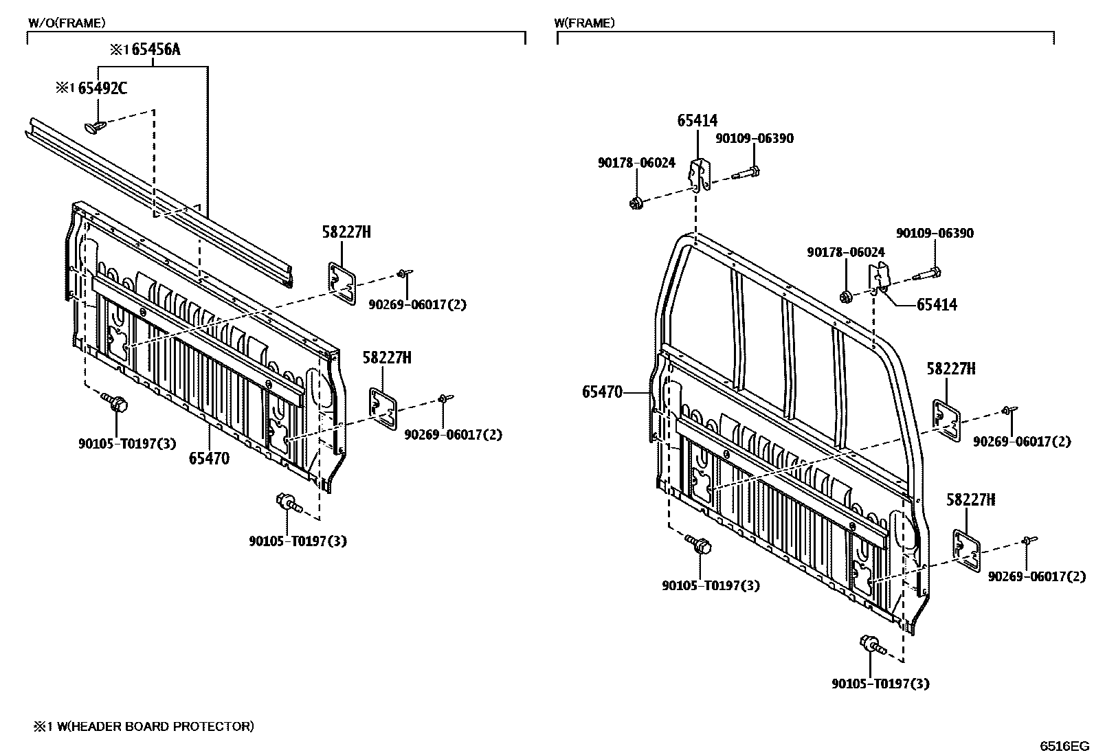 Toyota HILUX 后车身防护架和背门 EPC diagram — 6516EG