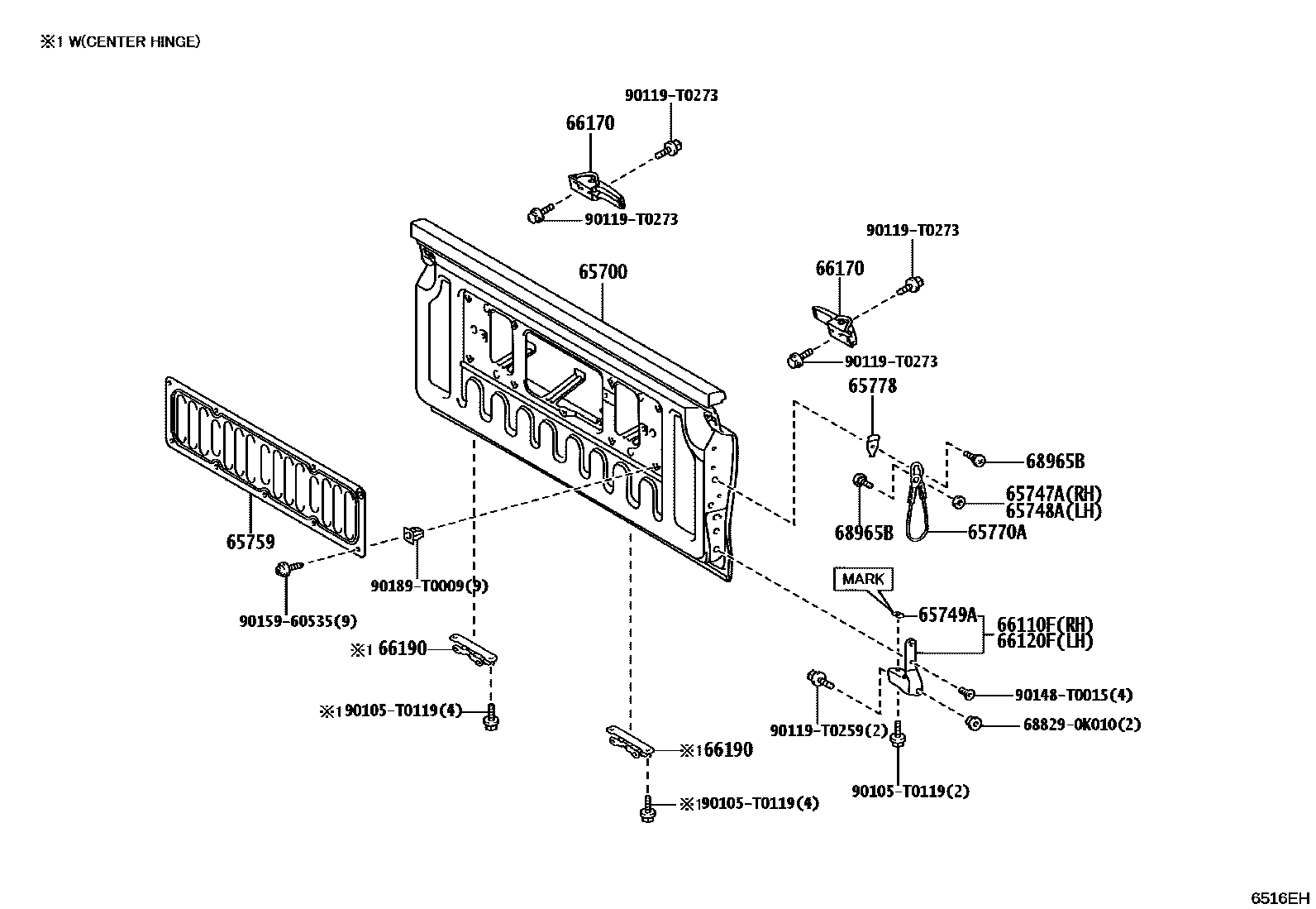 Toyota HILUX 后车身防护架和背门 EPC diagram — 6516EH