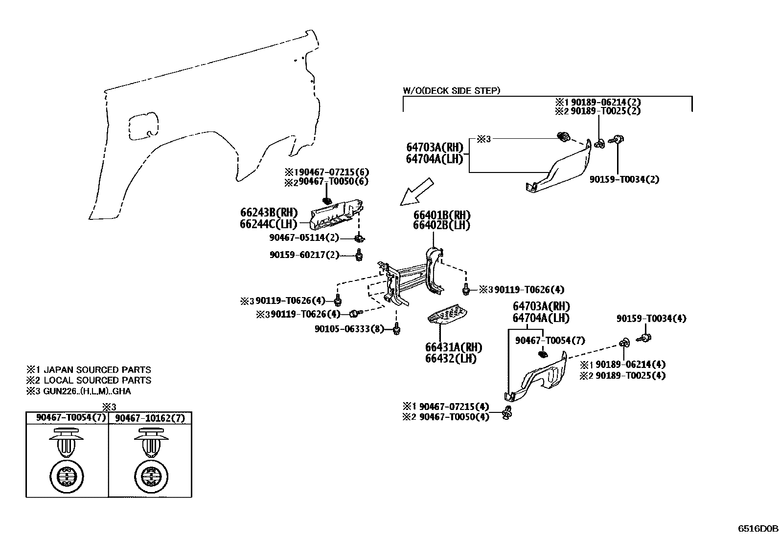 Toyota HILUX 后车身侧面板 EPC diagram — 6516DOB