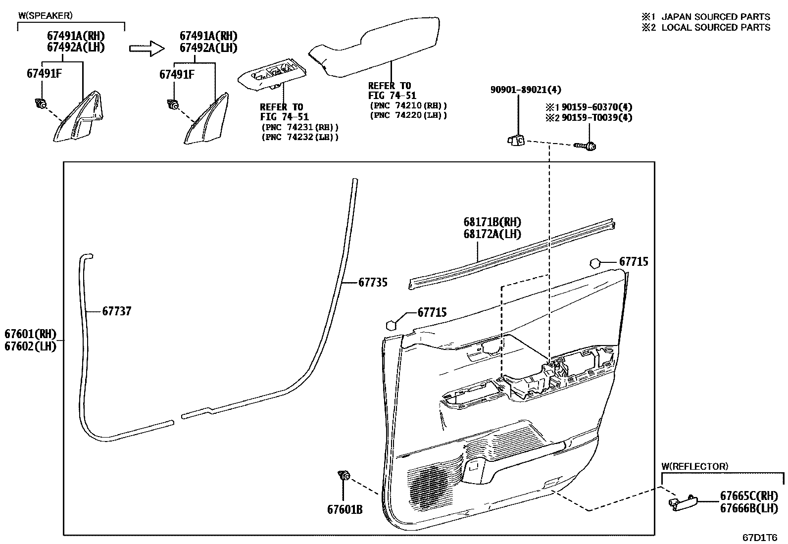 Toyota HILUX 前门板和前门玻璃 EPC diagram — 67D1T6