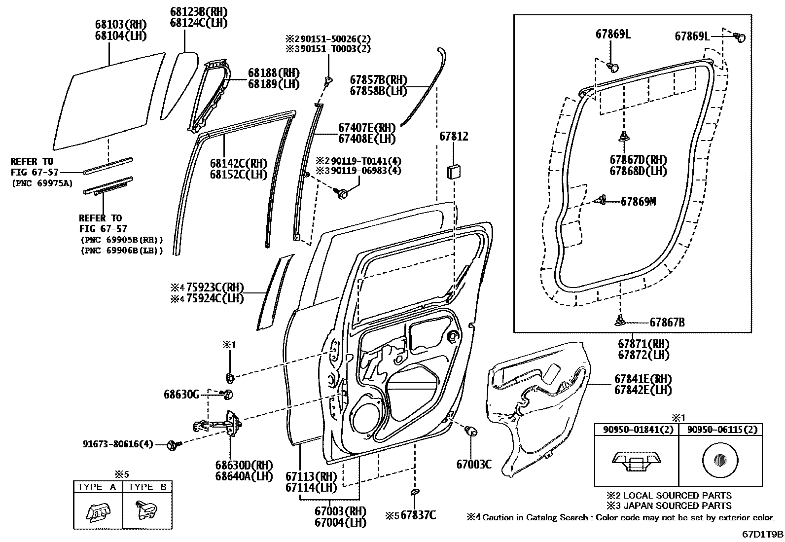 Toyota HILUX 后门板和后门玻璃 EPC diagram — 67D1T9B