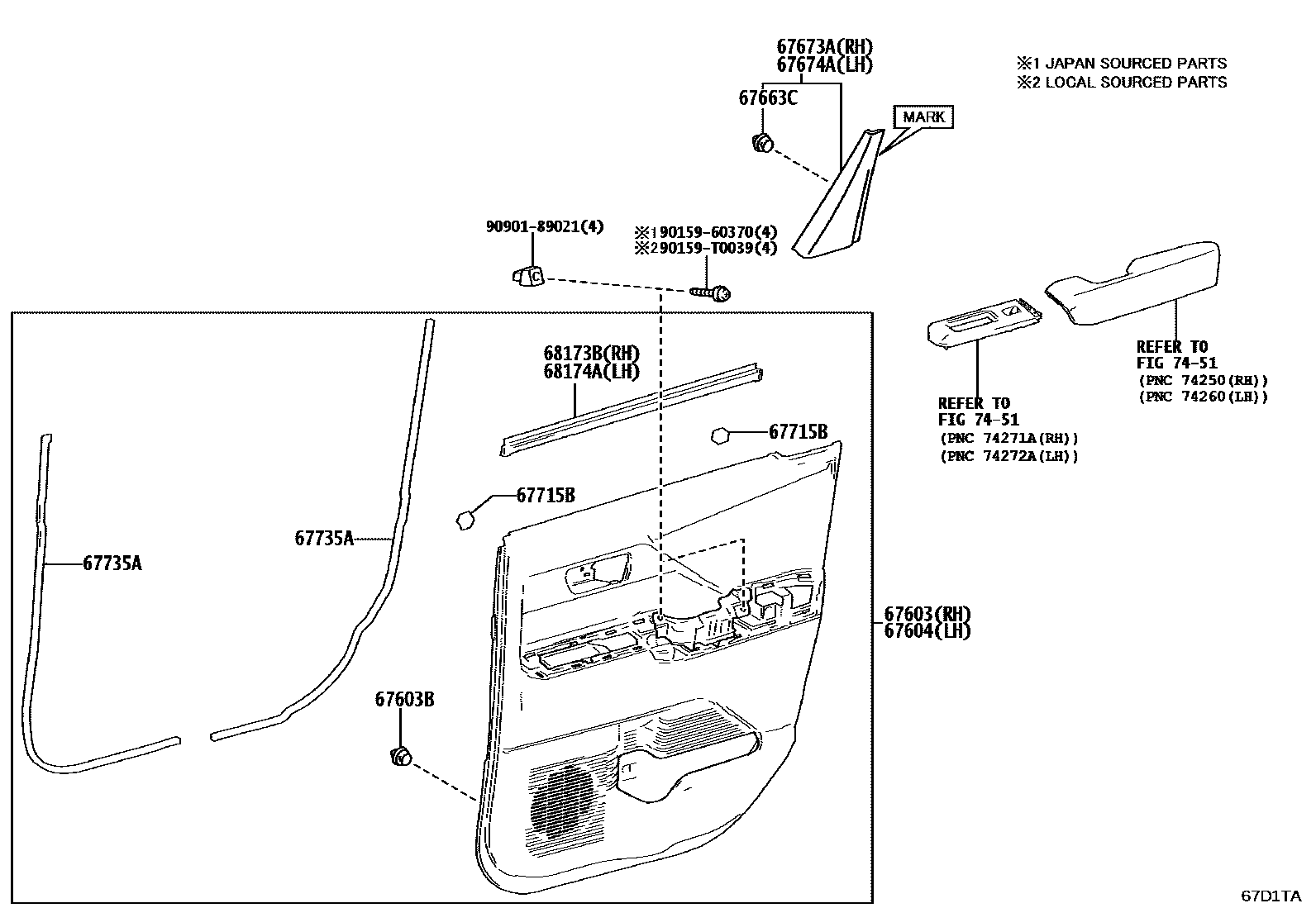 Toyota HILUX 后门板和后门玻璃 EPC diagram — 67D1TA