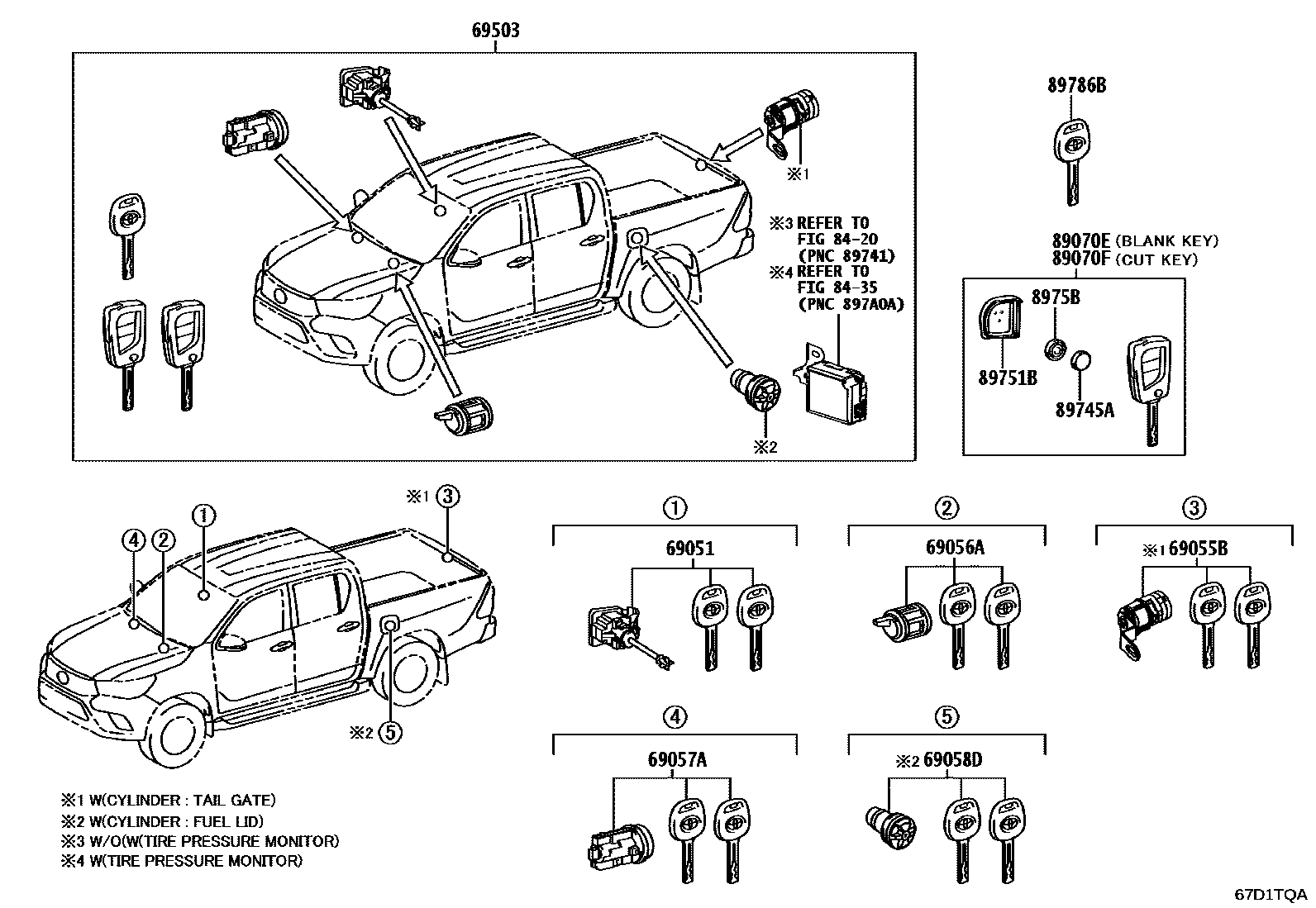 Toyota HILUX 锁芯组件 EPC diagram — 67D1TQA