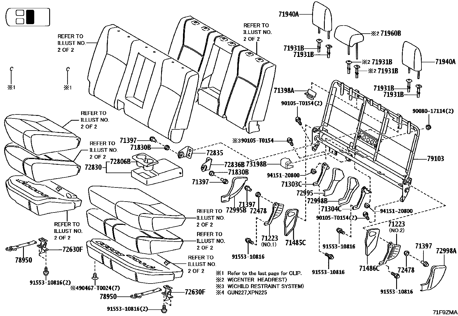 Toyota HILUX 座椅和座椅滑轨 EPC diagram — 71F9ZMA