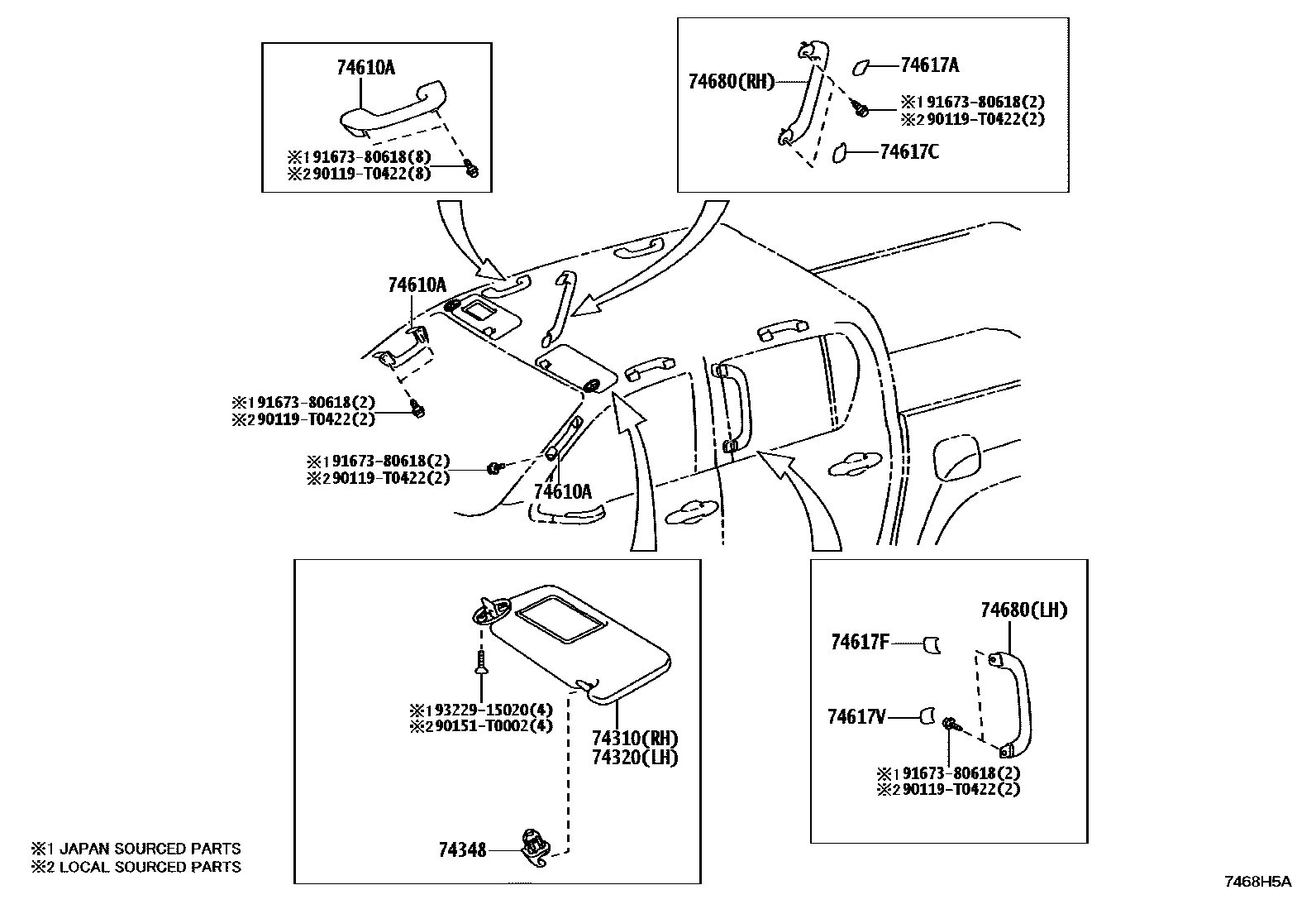 Toyota HILUX 扶手和遮阳板 EPC diagram — 7468H5A