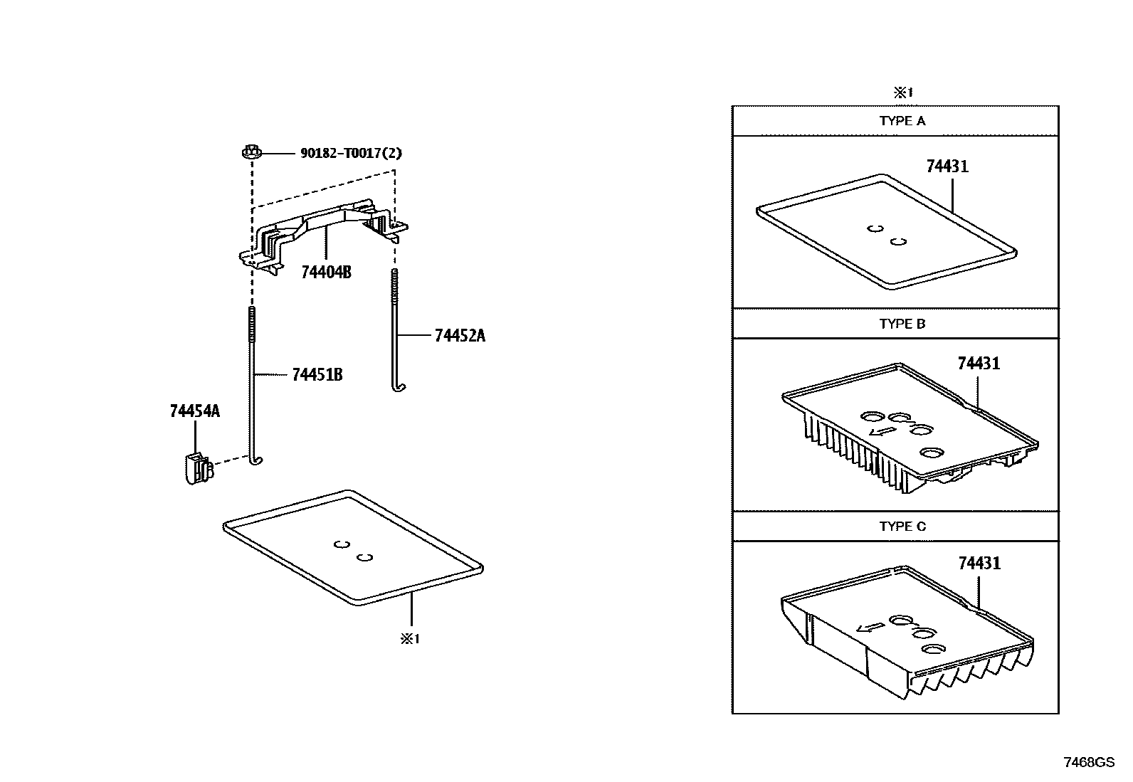 Toyota HILUX battery holder EPC diagram — 7468GS