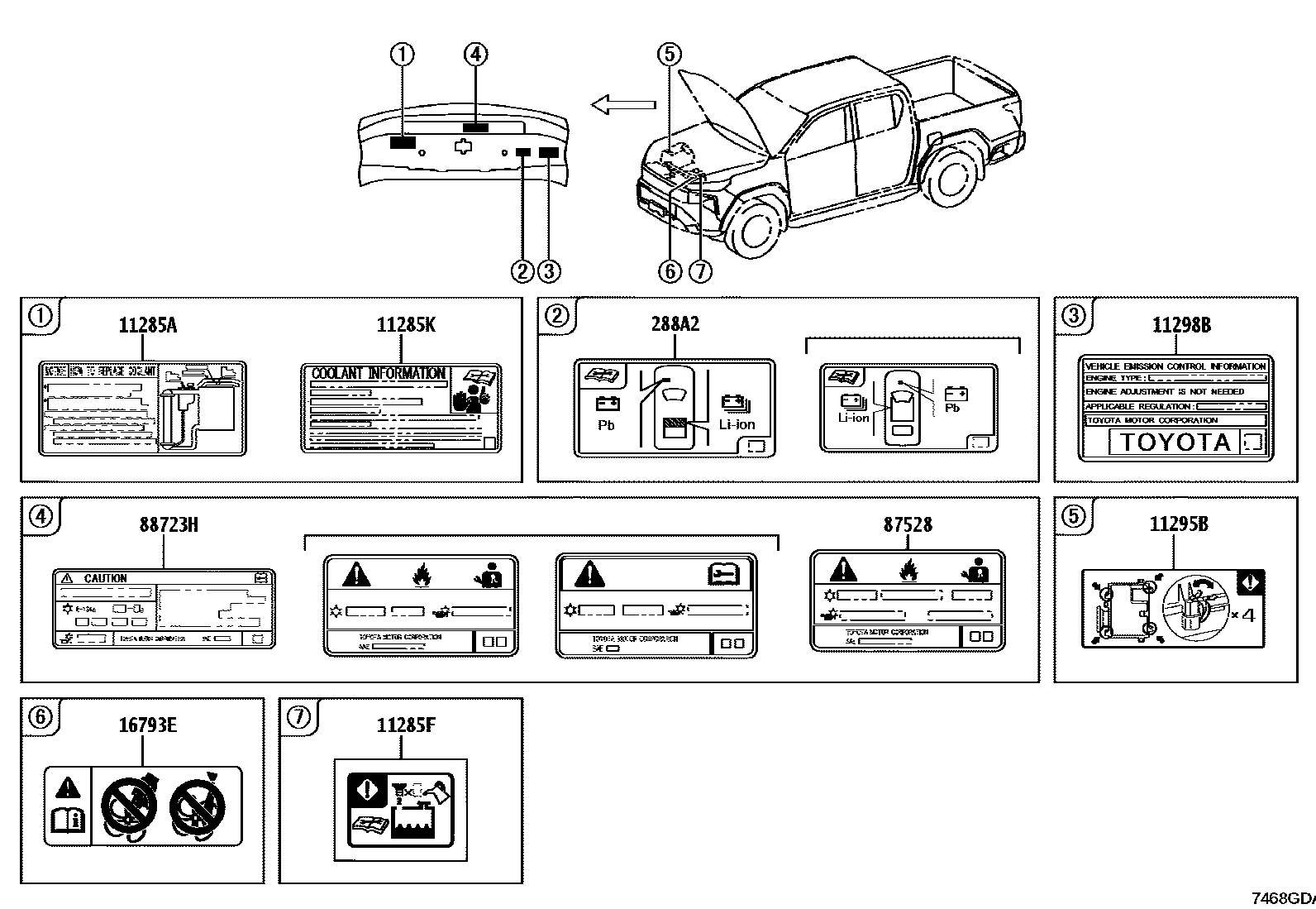 Toyota HILUX warning nameplate EPC diagram — 7468GDA