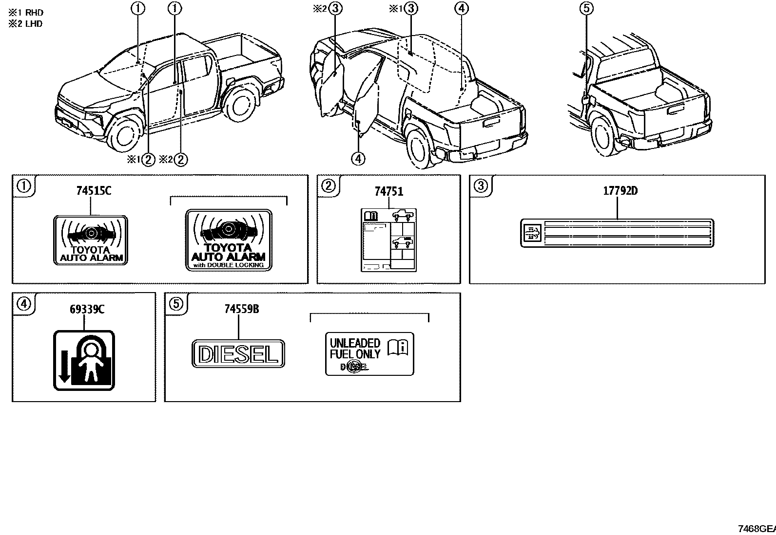 Toyota HILUX warning nameplate EPC diagram — 7468GEA