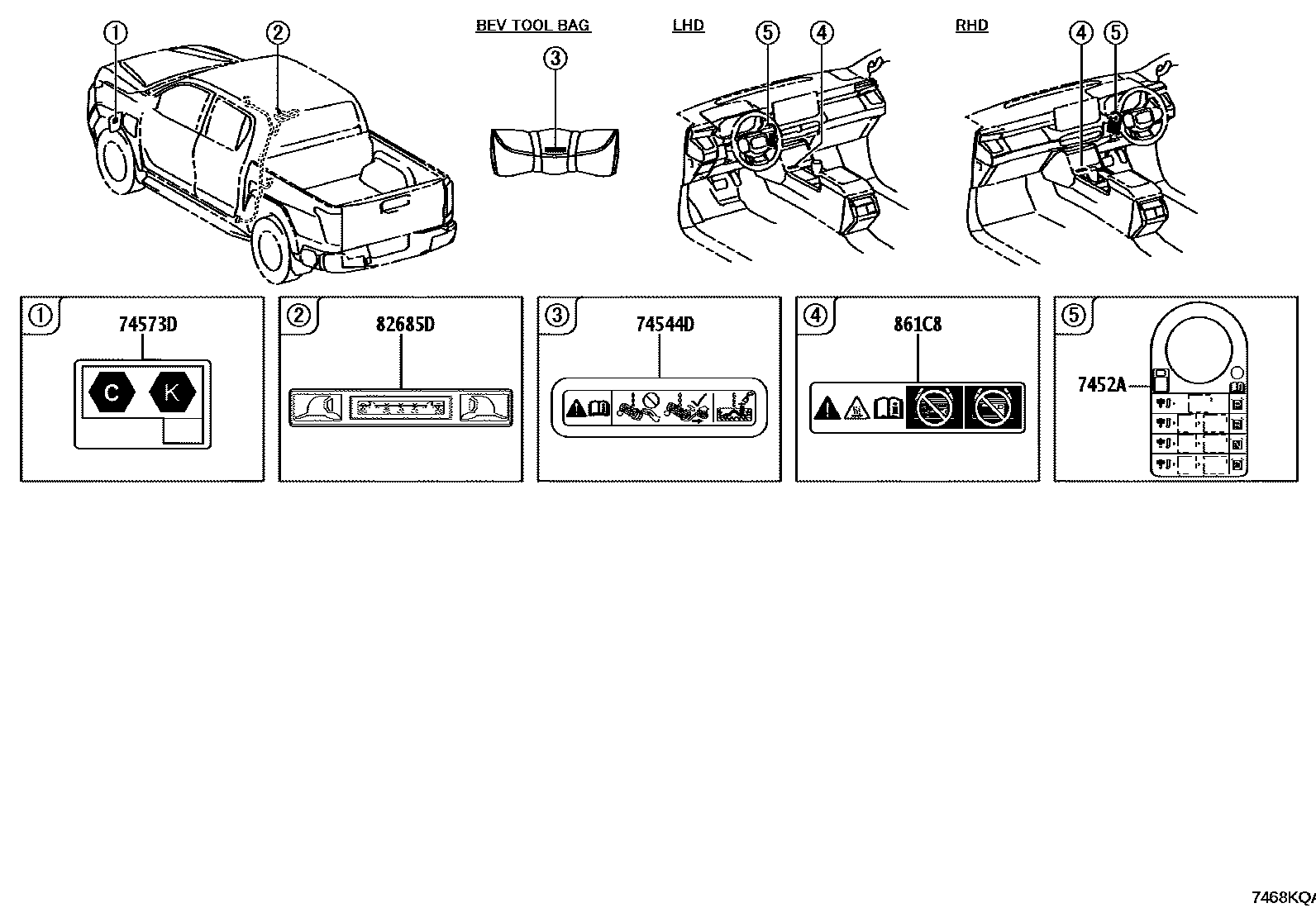 Toyota HILUX warning nameplate EPC diagram — 7468KQA