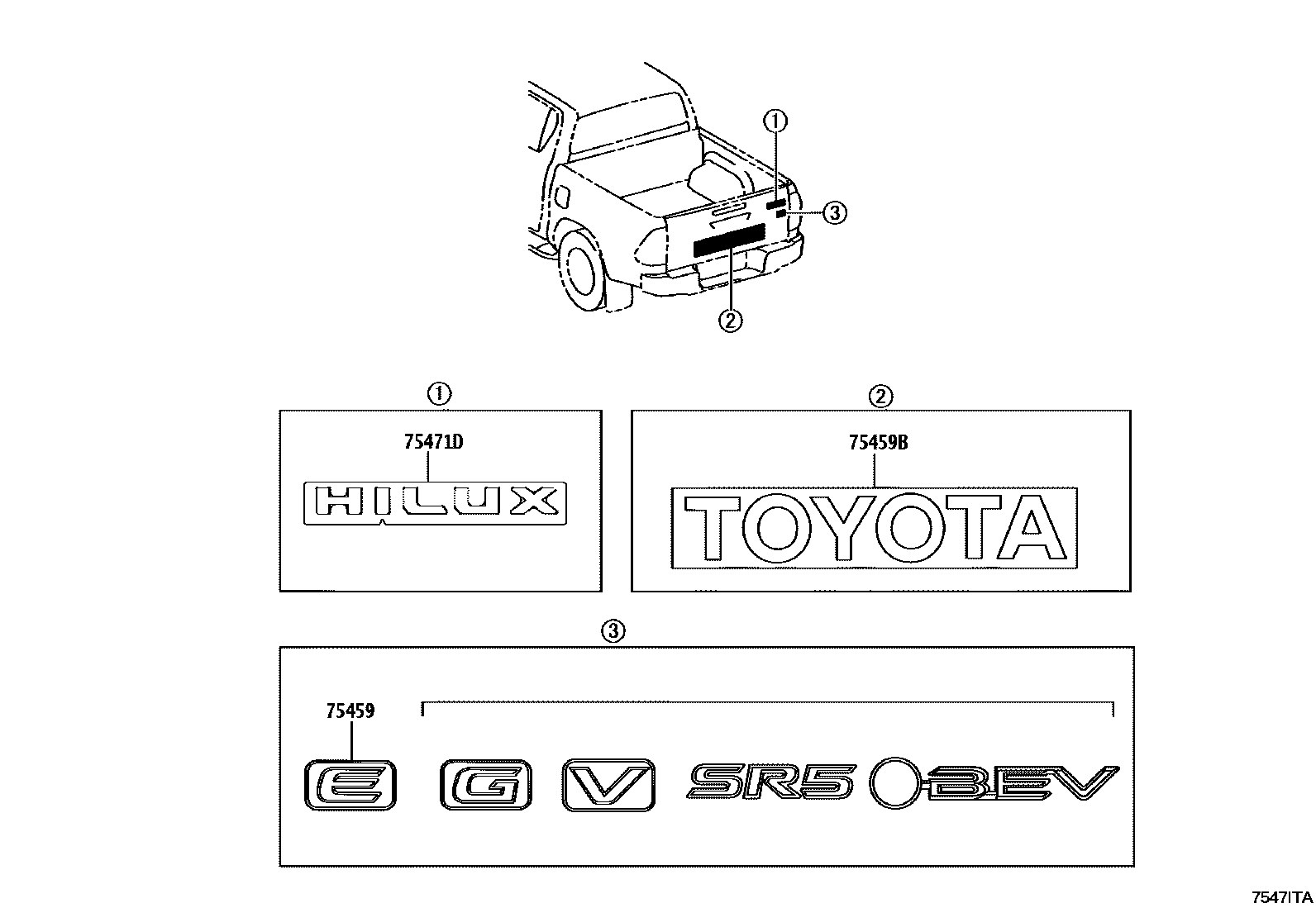 Toyota HILUX 徽标和铭牌 EPC diagram — 7547ITA