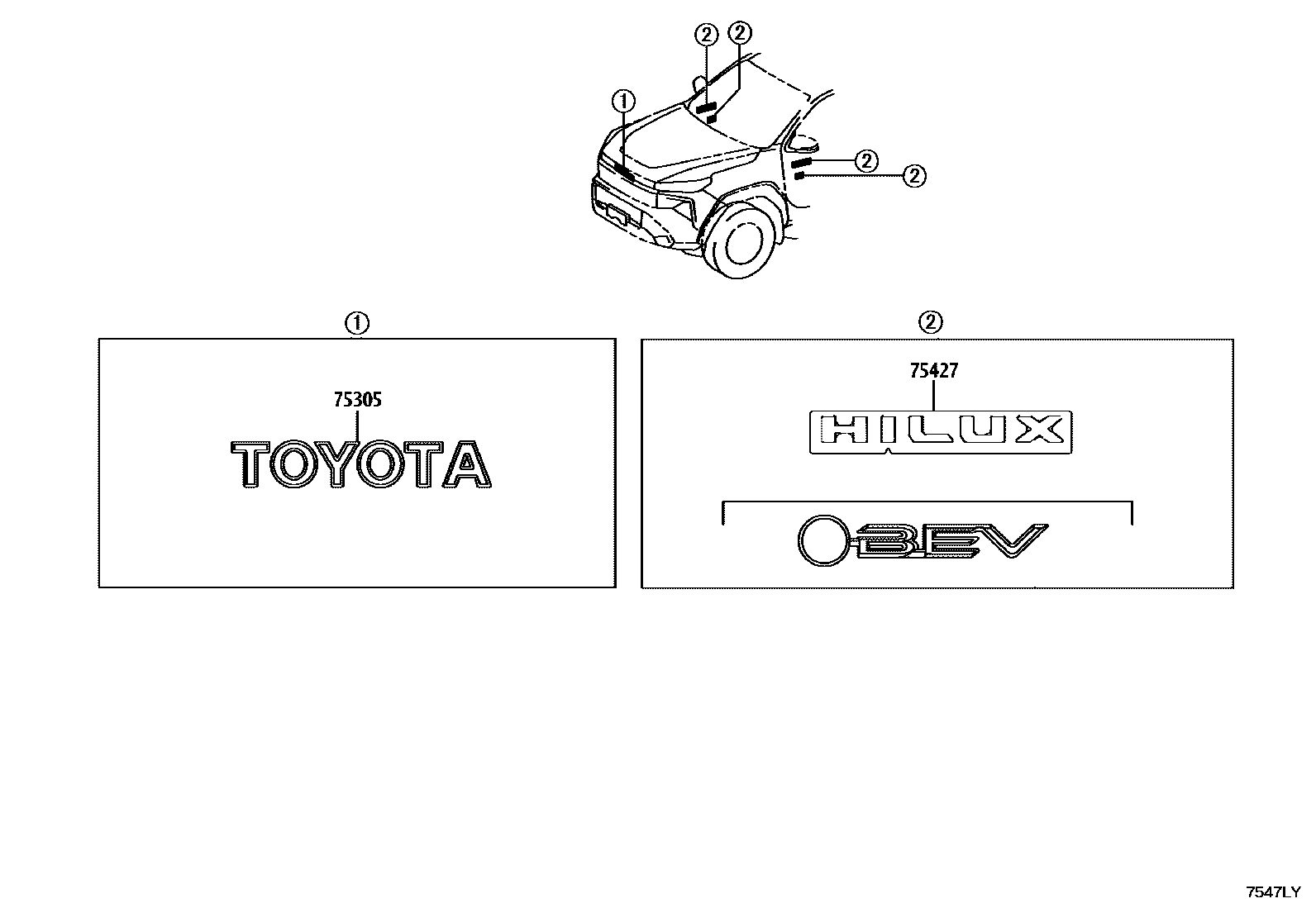 Toyota HILUX 徽标和铭牌 EPC diagram — 7547LY