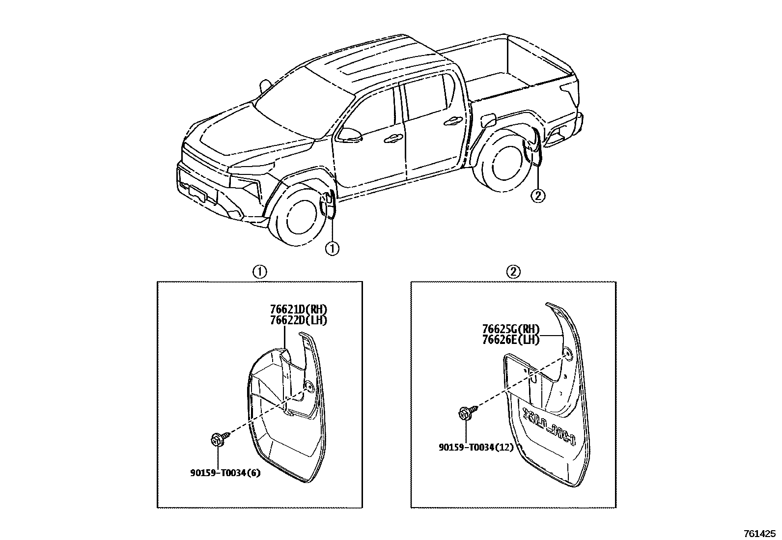 Toyota HILUX 扰流板和侧挡泥板 EPC diagram — 761425