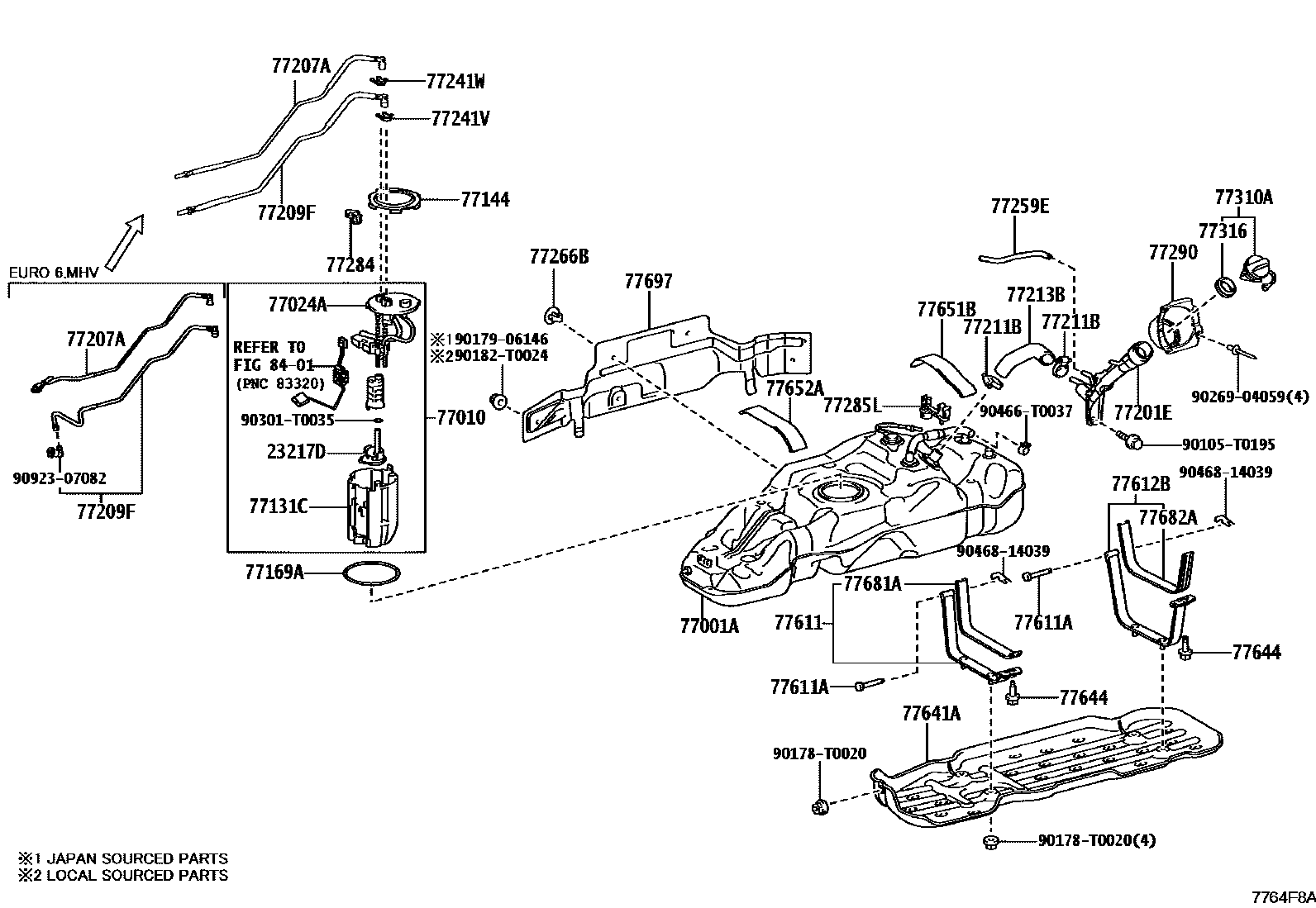 Toyota HILUX 燃油箱和燃油管 EPC diagram — 7764F8A