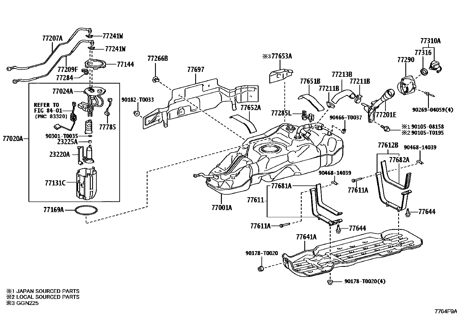 Toyota HILUX 燃油箱和燃油管 EPC diagram — 7764F9A