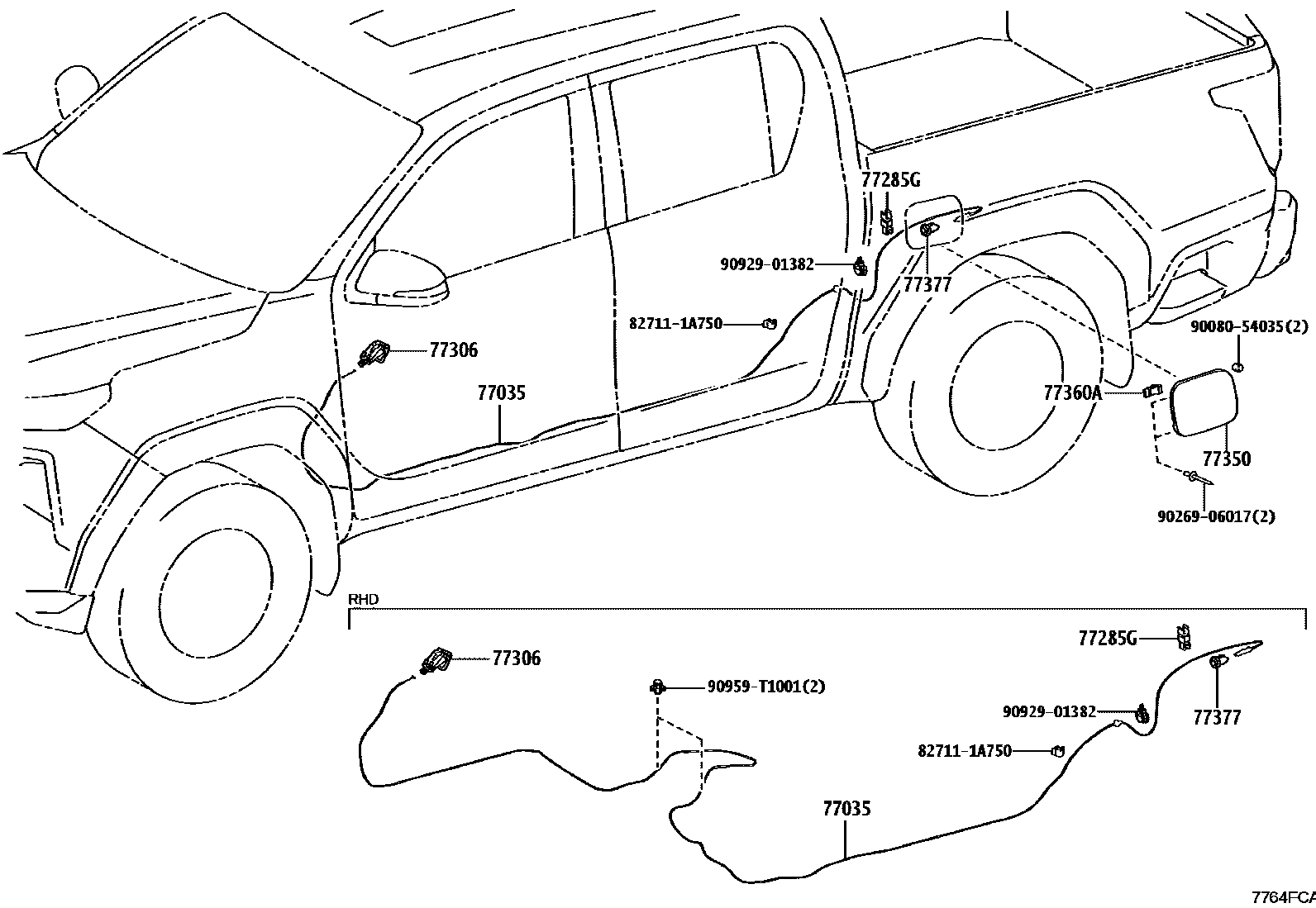 Toyota HILUX 燃油箱和燃油管 EPC diagram — 7764FCA
