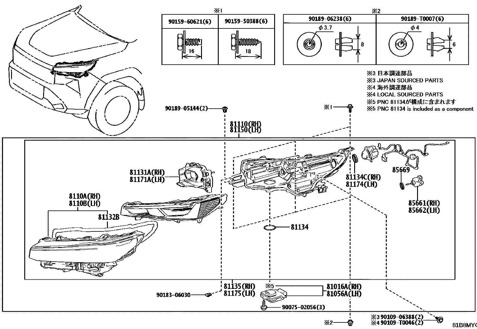 Toyota HILUX Headlamp EPC diagram — 81B8MYC