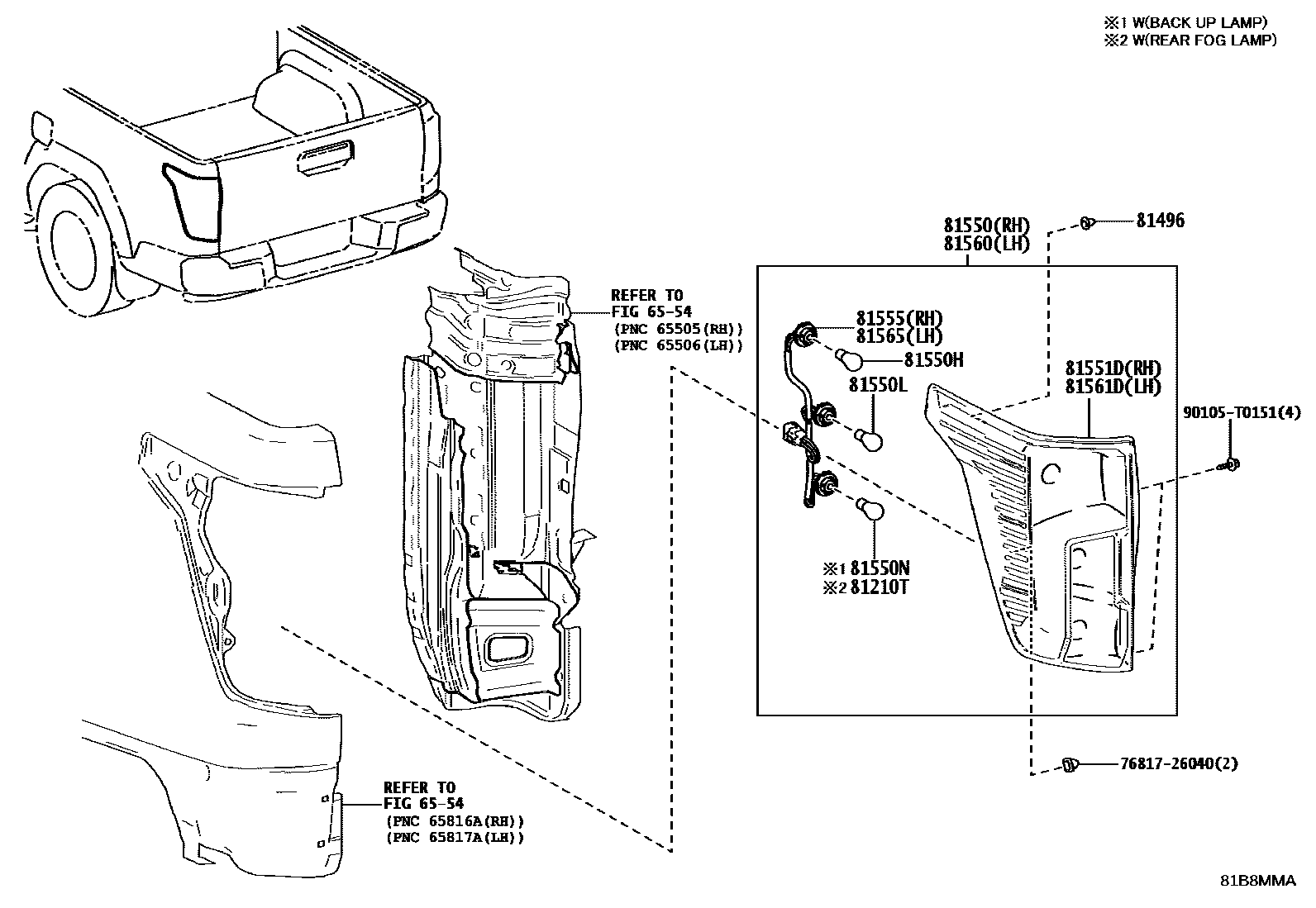 Toyota HILUX 后组合灯 EPC diagram — 81B8MMA