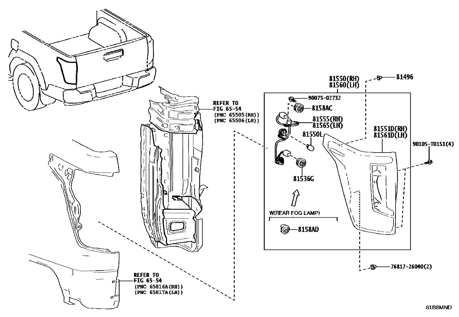 Toyota HILUX 后组合灯 EPC diagram — 81B8MND