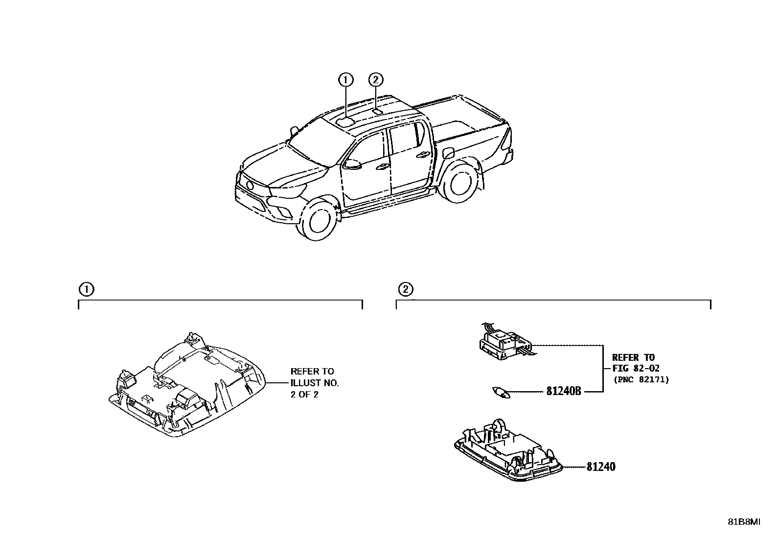 Toyota HILUX 车内灯 EPC diagram — 81B8MI