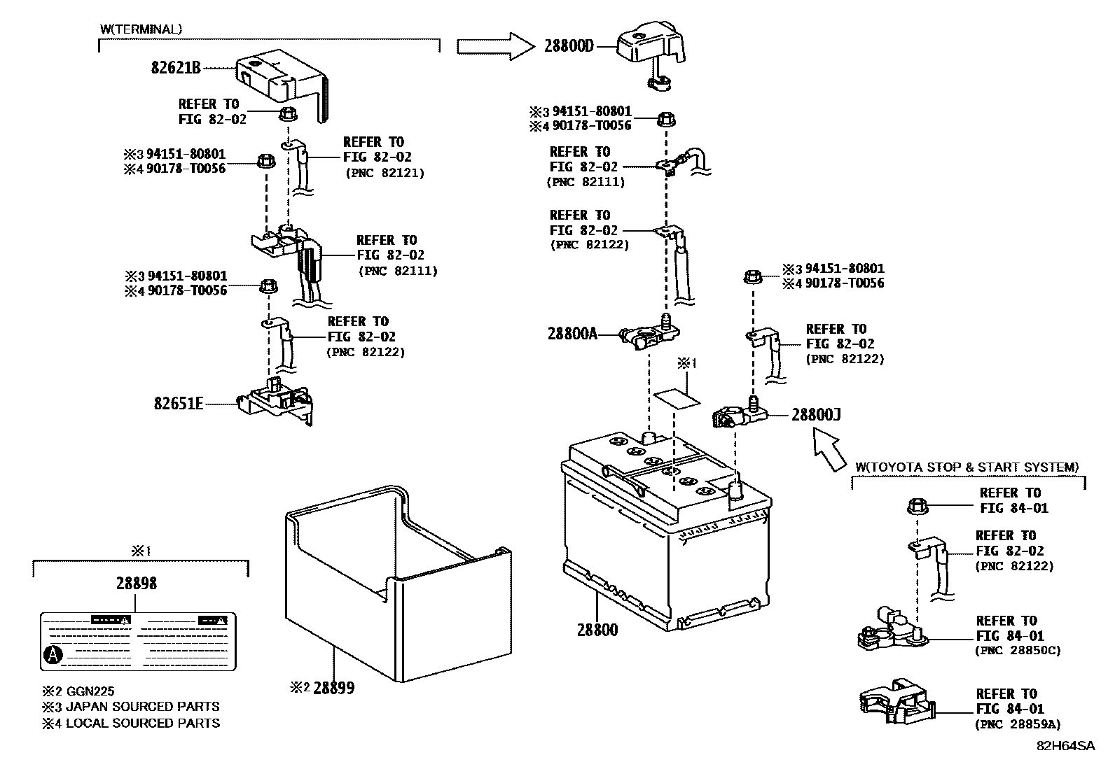 Toyota HILUX 蓄电池和蓄电池电缆 EPC diagram — 82H64SA