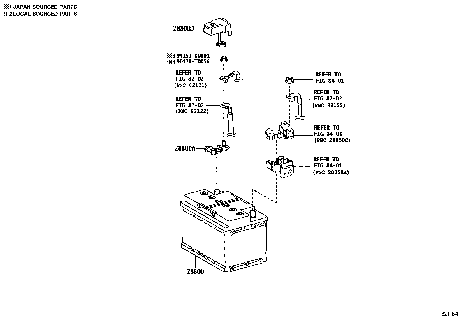 Toyota HILUX 蓄电池和蓄电池电缆 EPC diagram — 82H64T