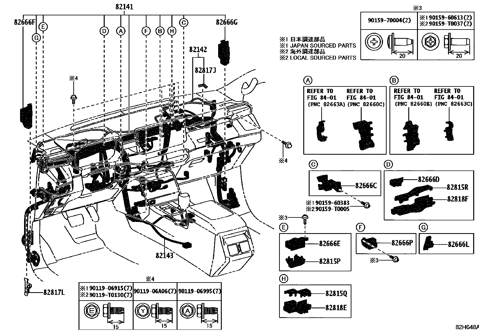 Toyota HILUX 线束和卡夹 EPC diagram — 82H648A