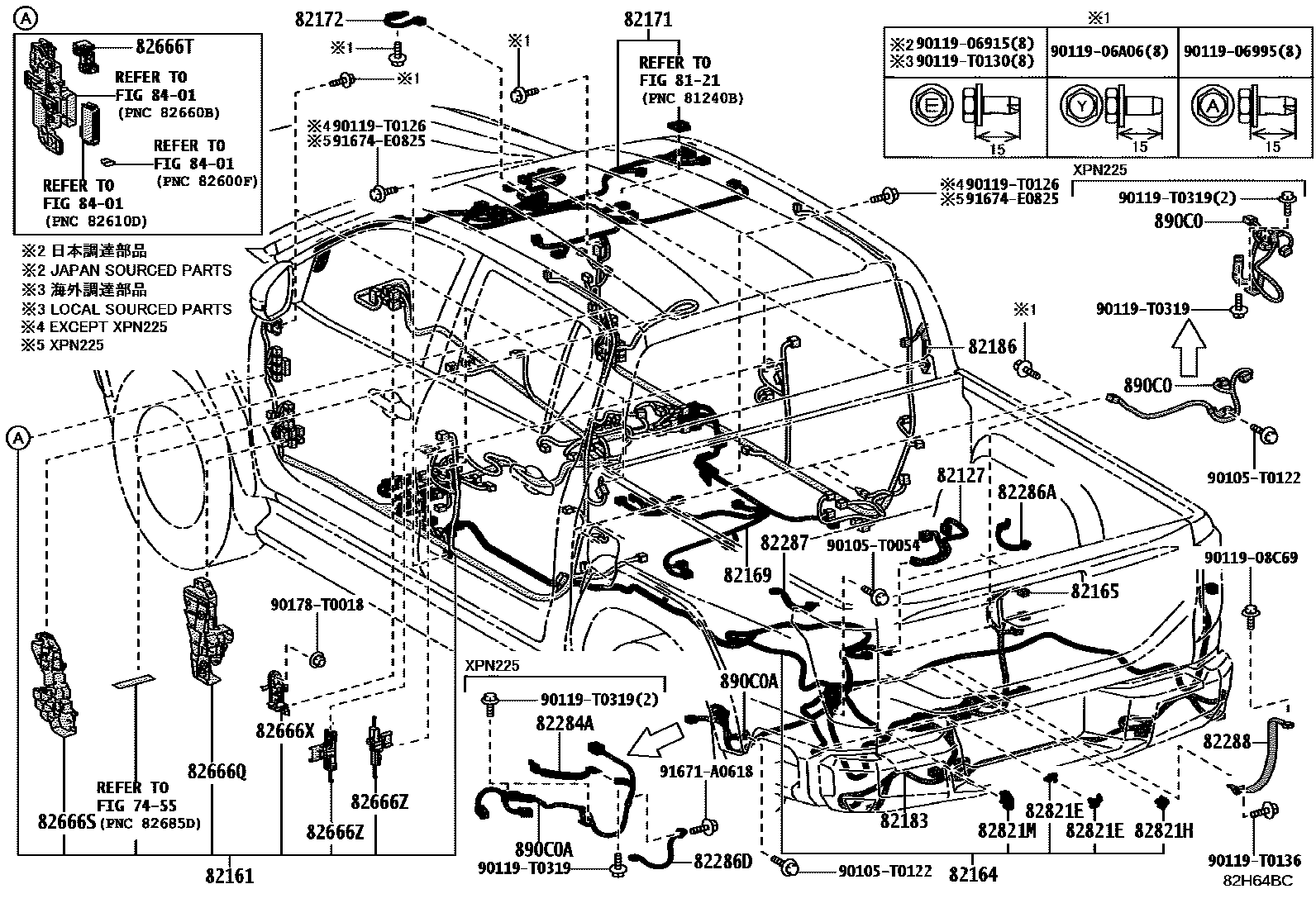 Toyota HILUX 线束和卡夹 EPC diagram — 82H64BC