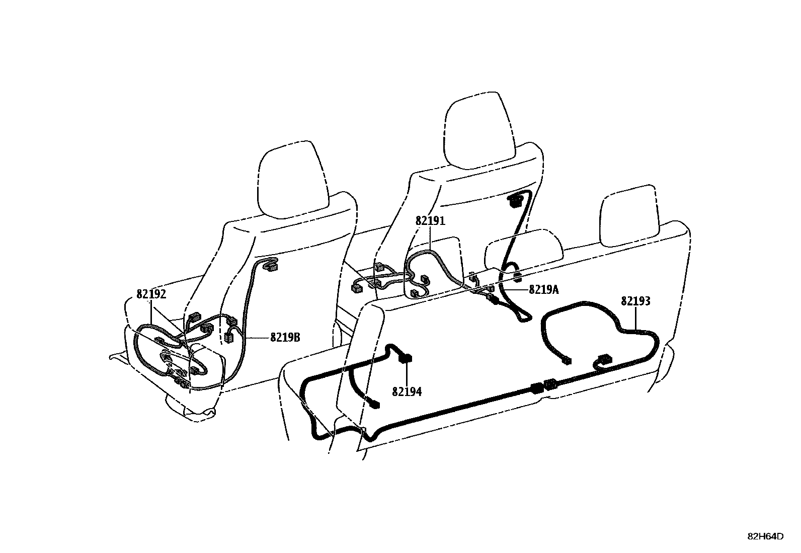 Toyota HILUX 线束和卡夹 EPC diagram — 82H64D