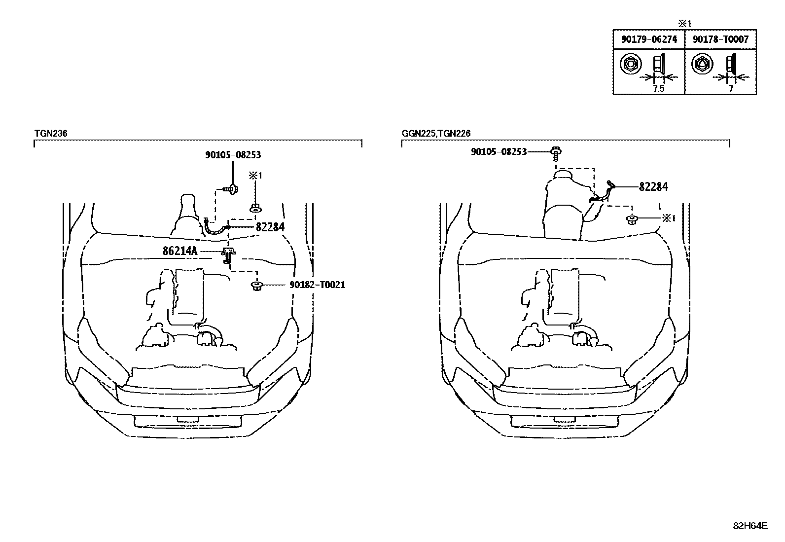 Toyota HILUX 线束和卡夹 EPC diagram — 82H64E