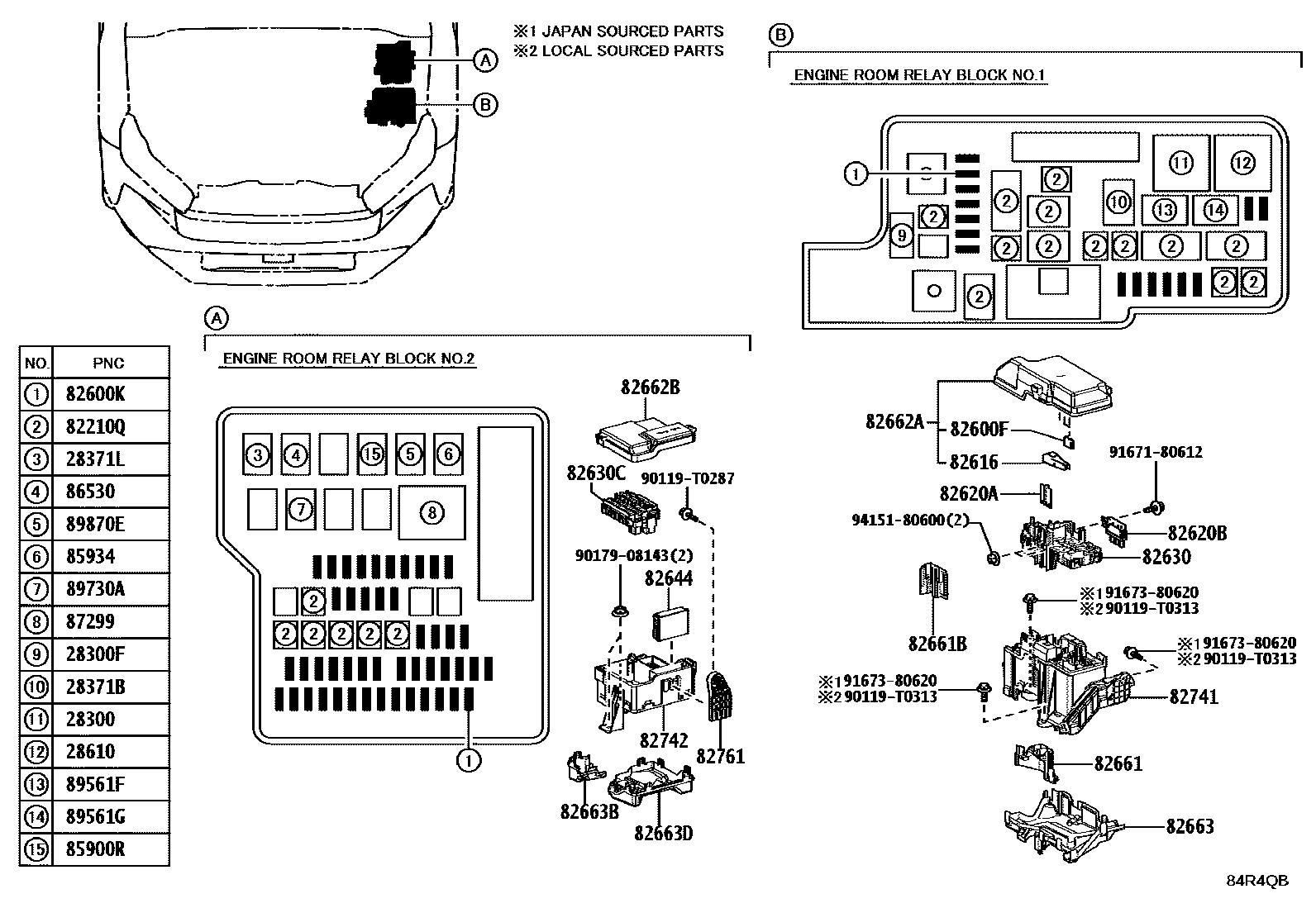 Toyota HILUX 开关和继电器和ECU EPC diagram — 84R4QB