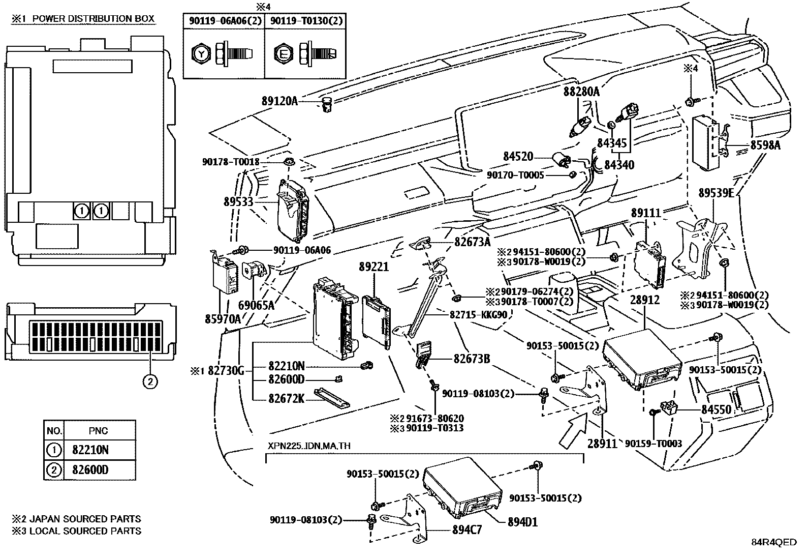 Toyota HILUX 开关和继电器和ECU EPC diagram — 84R4QED