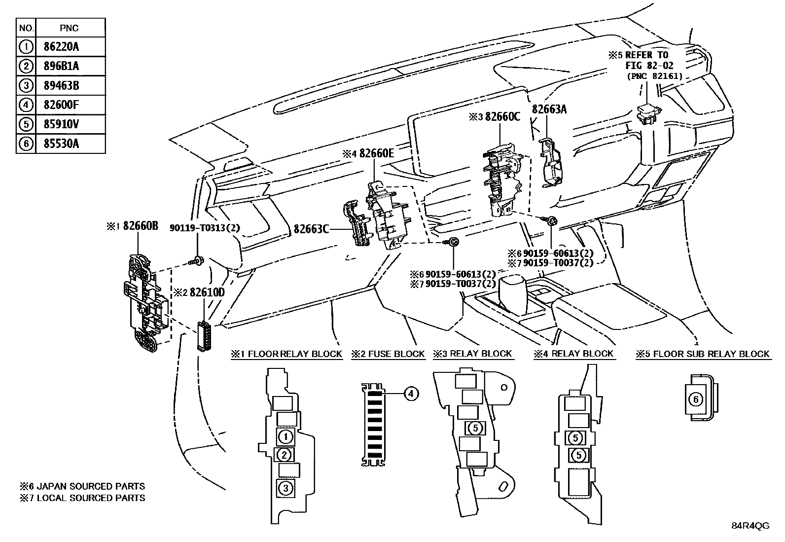 Toyota HILUX 开关和继电器和ECU EPC diagram — 84R4QG