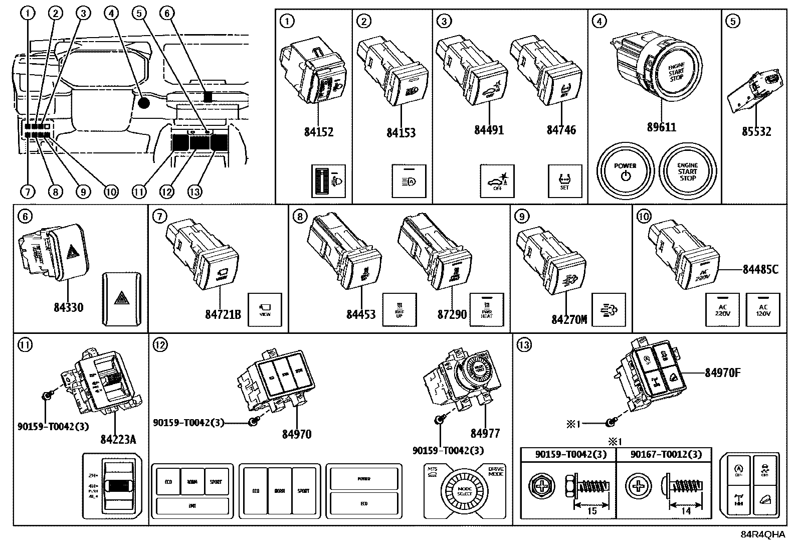 Toyota HILUX 开关和继电器和ECU EPC diagram — 84R4QHA