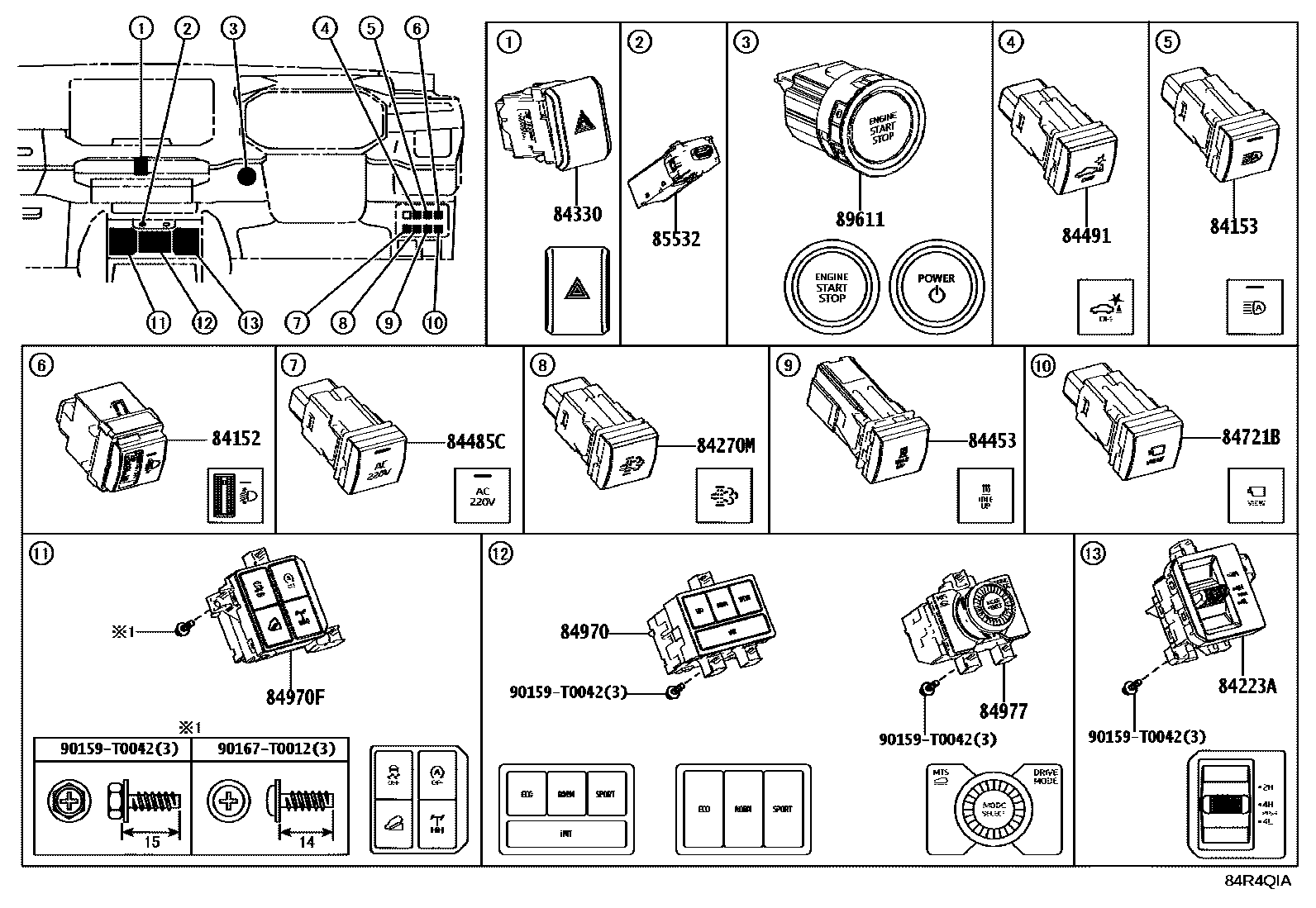 Toyota HILUX 开关和继电器和ECU EPC diagram — 84R4QIA
