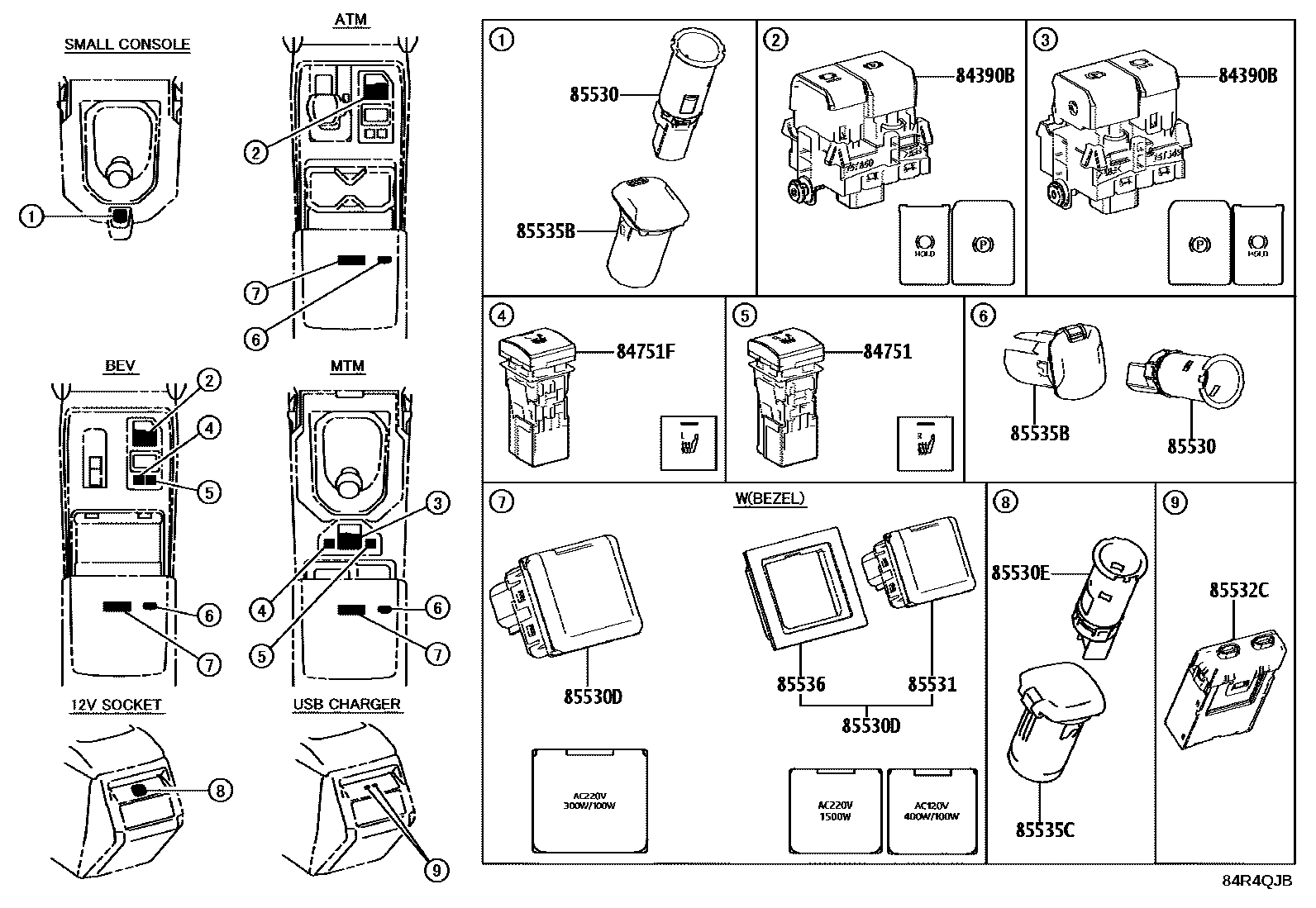 Toyota HILUX 开关和继电器和ECU EPC diagram — 84R4QJB