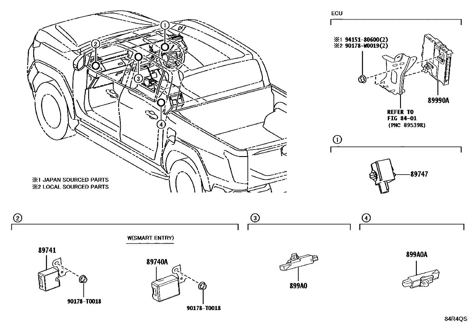 Toyota HILUX 遥控门锁 EPC diagram — 84R4QS