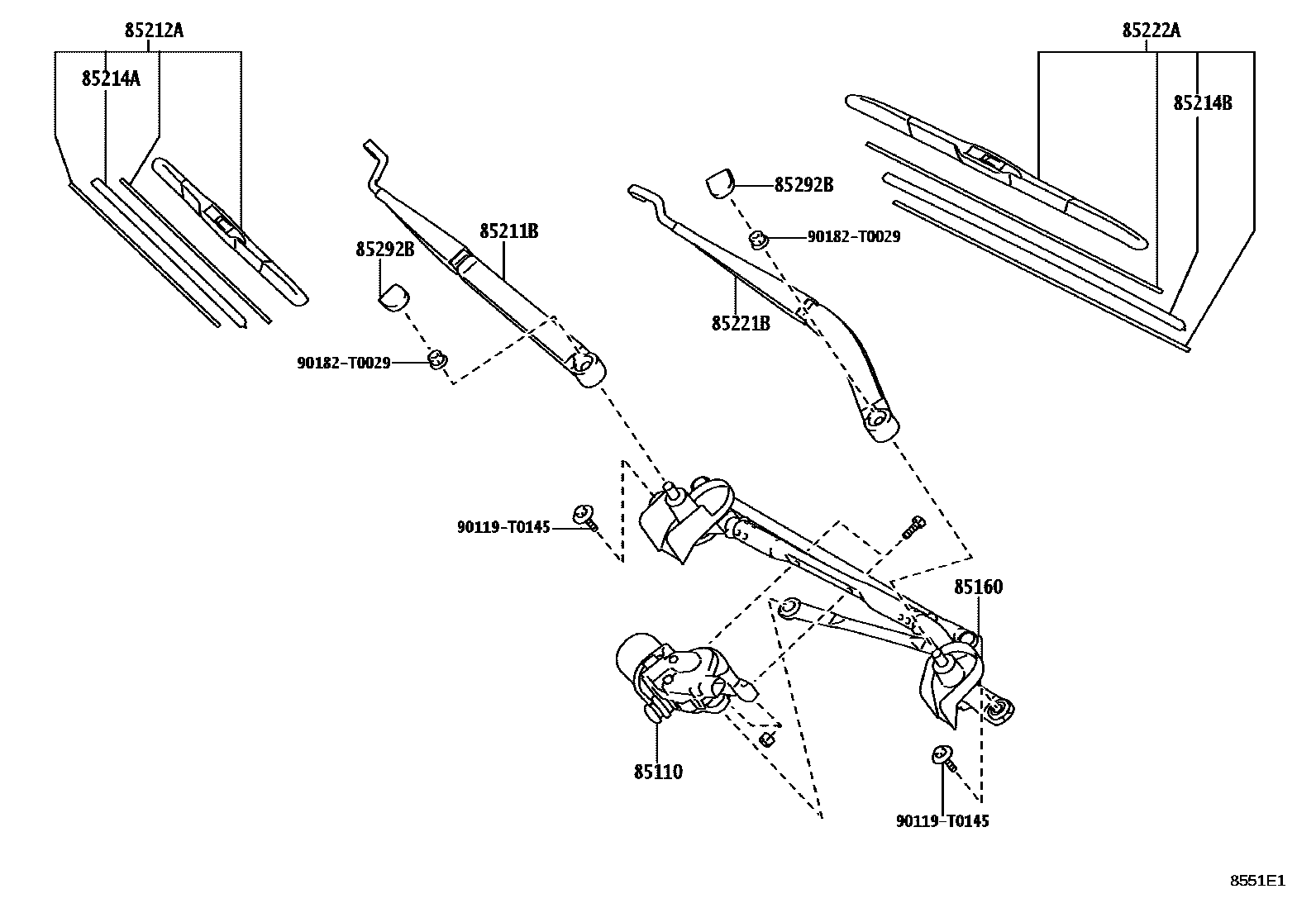 Toyota HILUX 挡风玻璃刮水器 EPC diagram — 8551E1