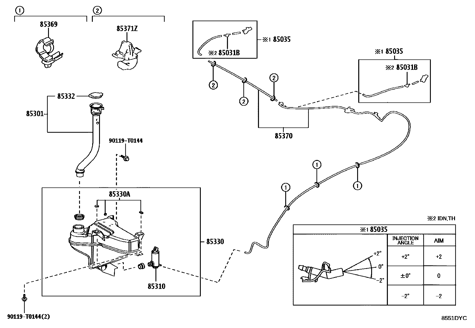 Toyota HILUX 挡风玻璃清洗器 EPC diagram — 8551DYC