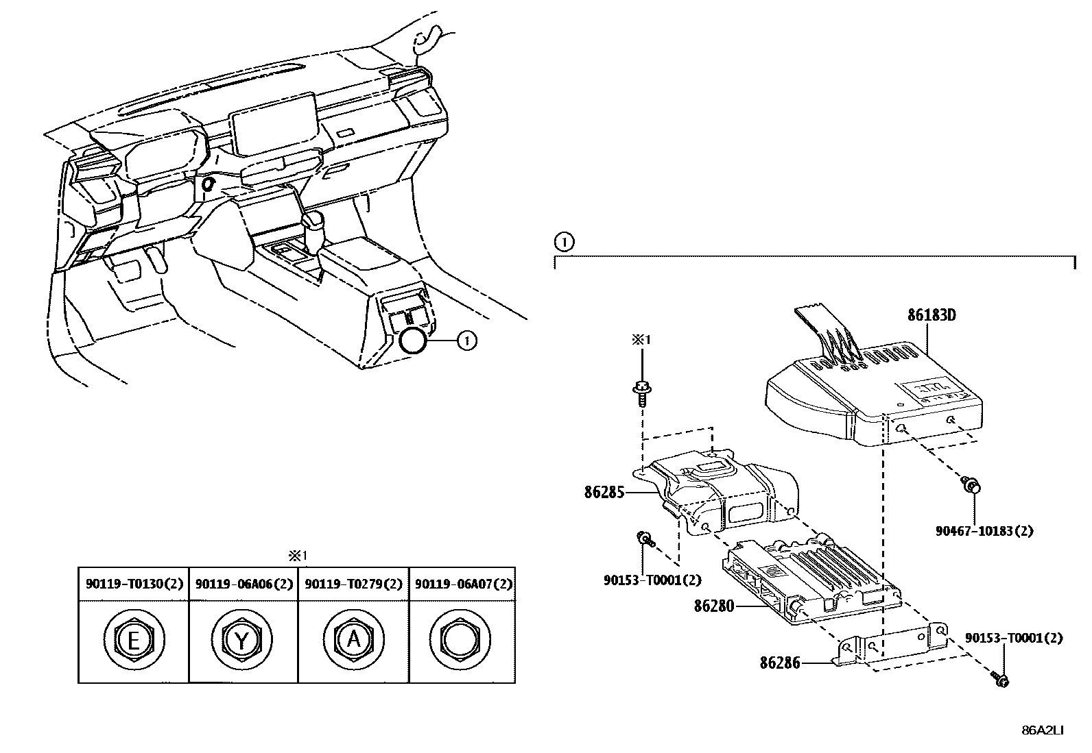Toyota HILUX 收音机、放大器和冷凝器 EPC diagram — 86A2LI