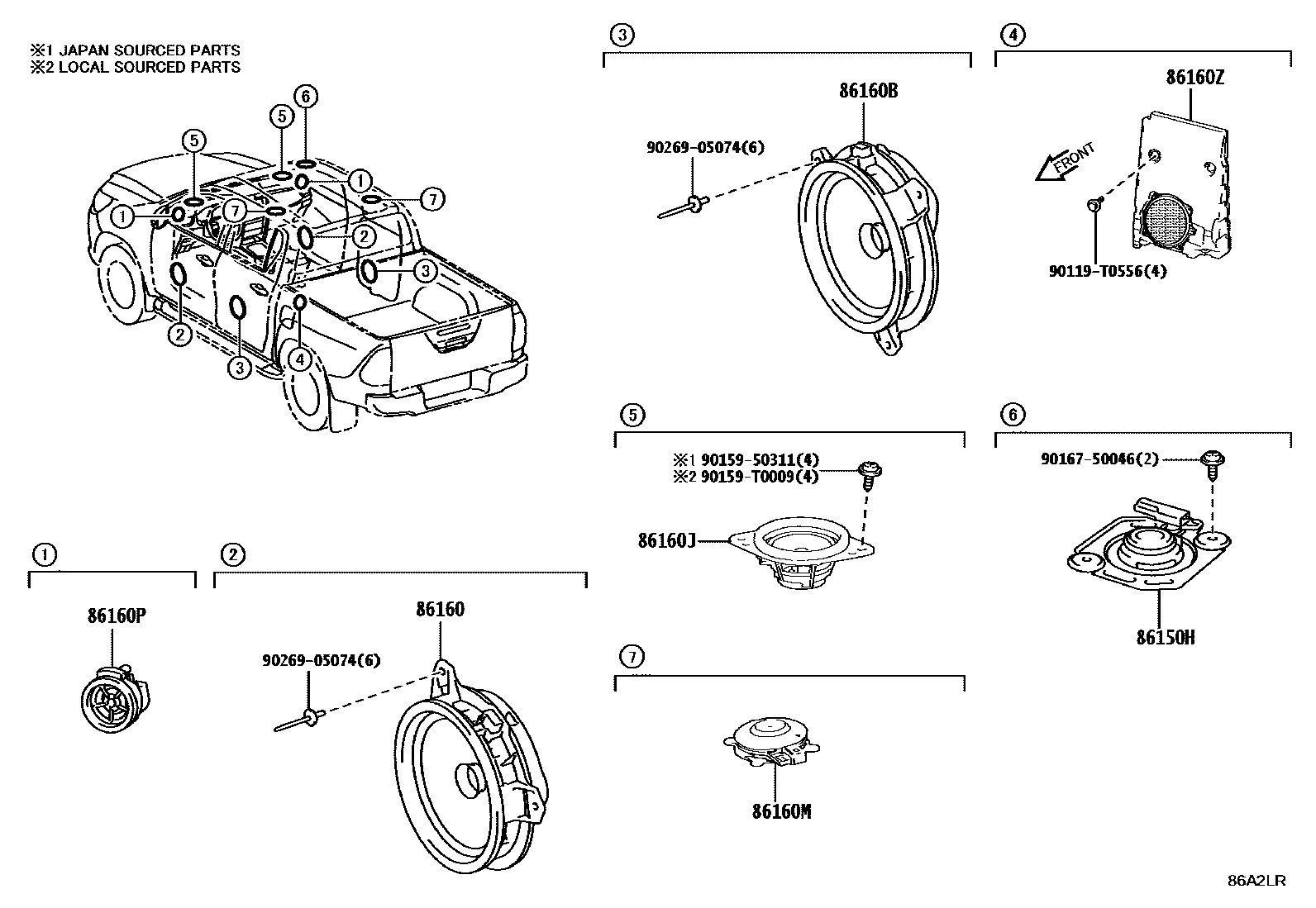 Toyota HILUX 扬声器 EPC diagram — 86A2LR