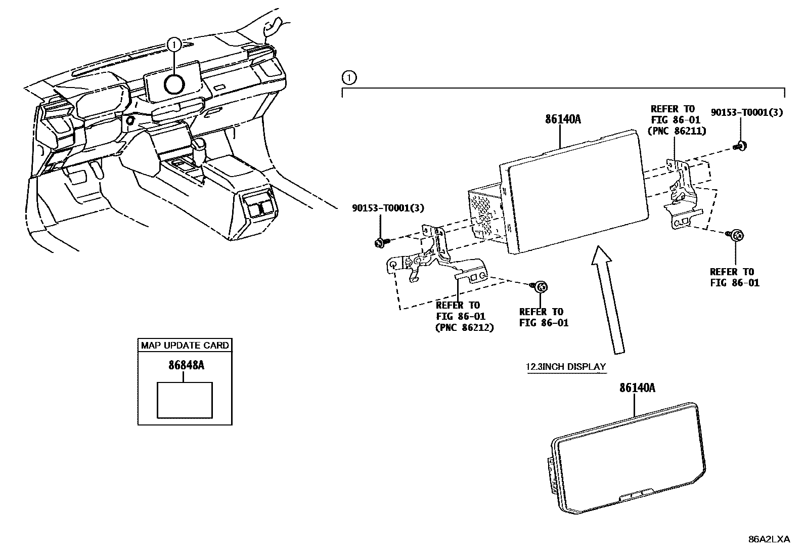 Toyota HILUX 导航和前监视器显示屏 EPC diagram — 86A2LXA