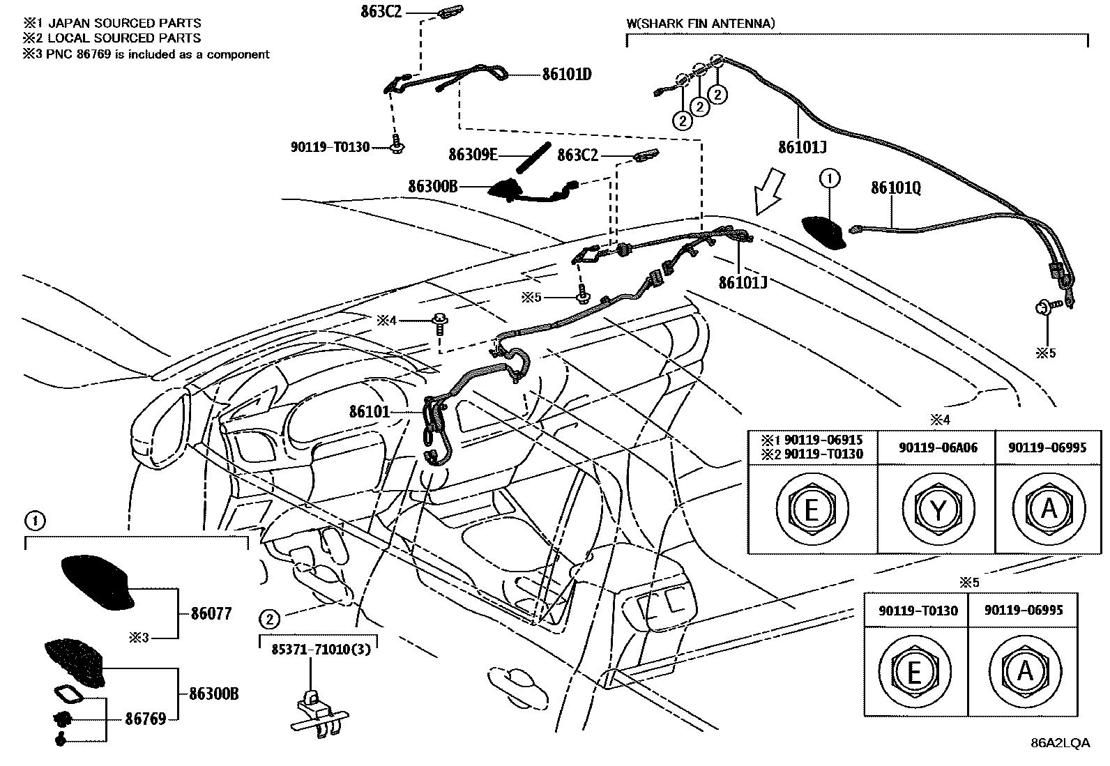 Toyota HILUX antenna EPC diagram — 86A2LQA